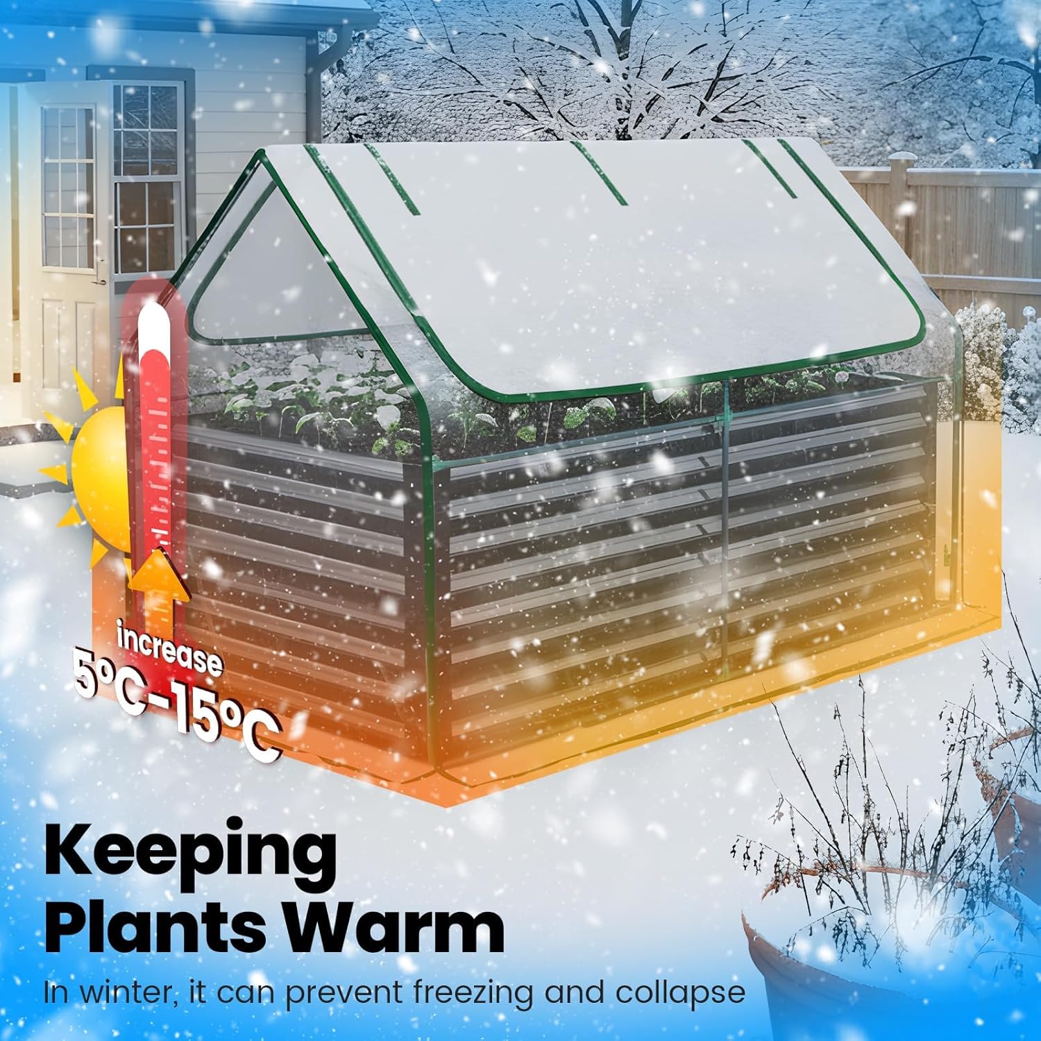 Large Raised Garden Bed with Greenhouse Cover 185x95cm Steel