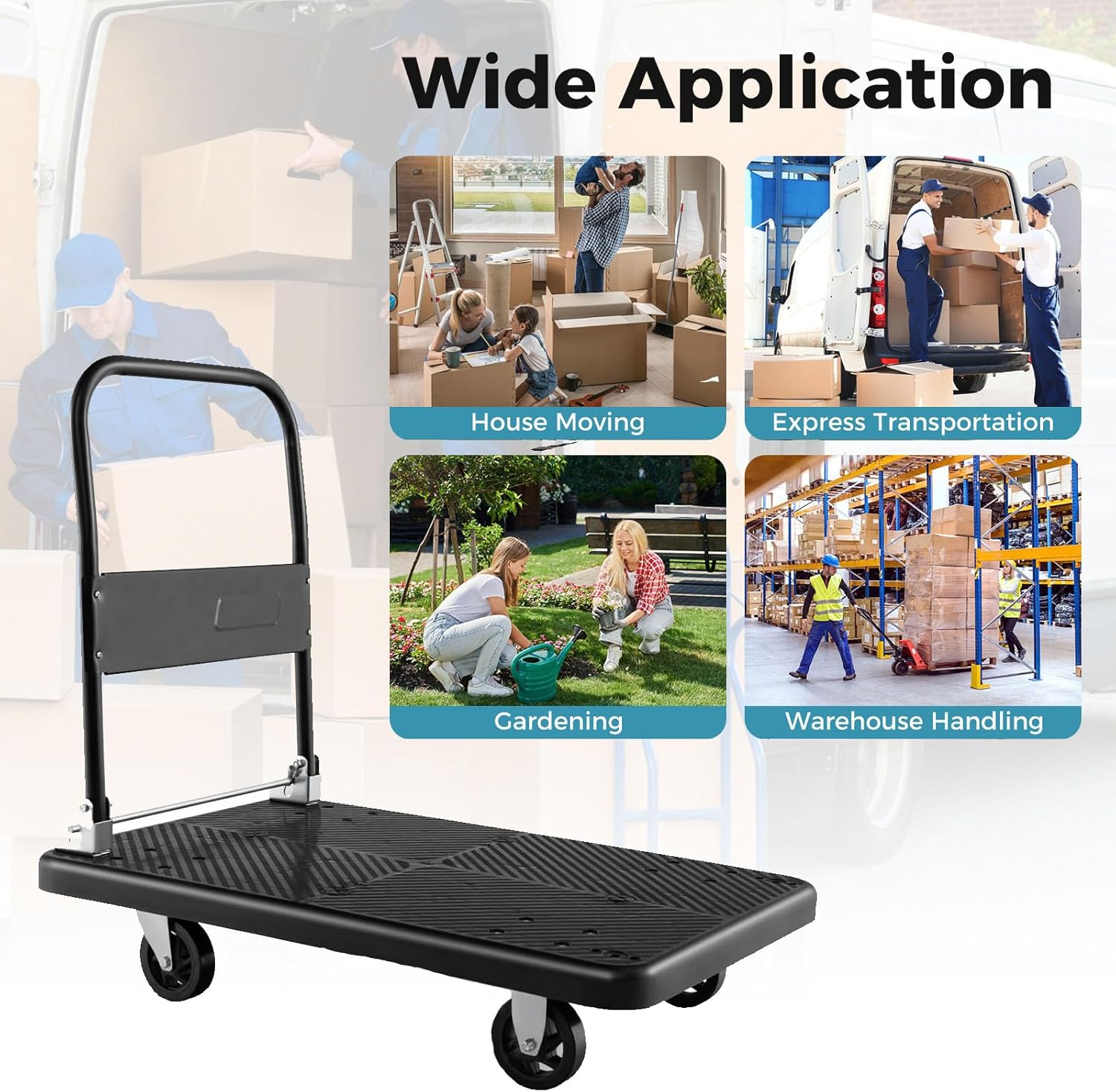 400KG Folding Platform Trolley Heavy Duty Flatbed Push Cart