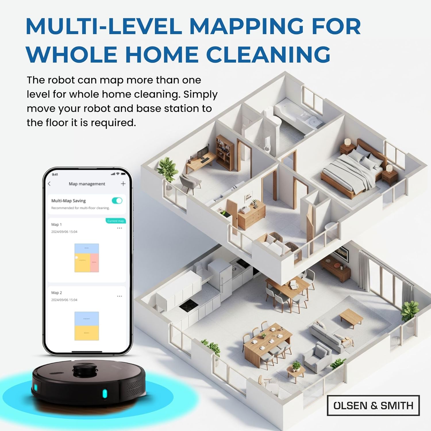 Robot Vacuum Mop 6500Pa Self Empty LiDAR Mapping App Control