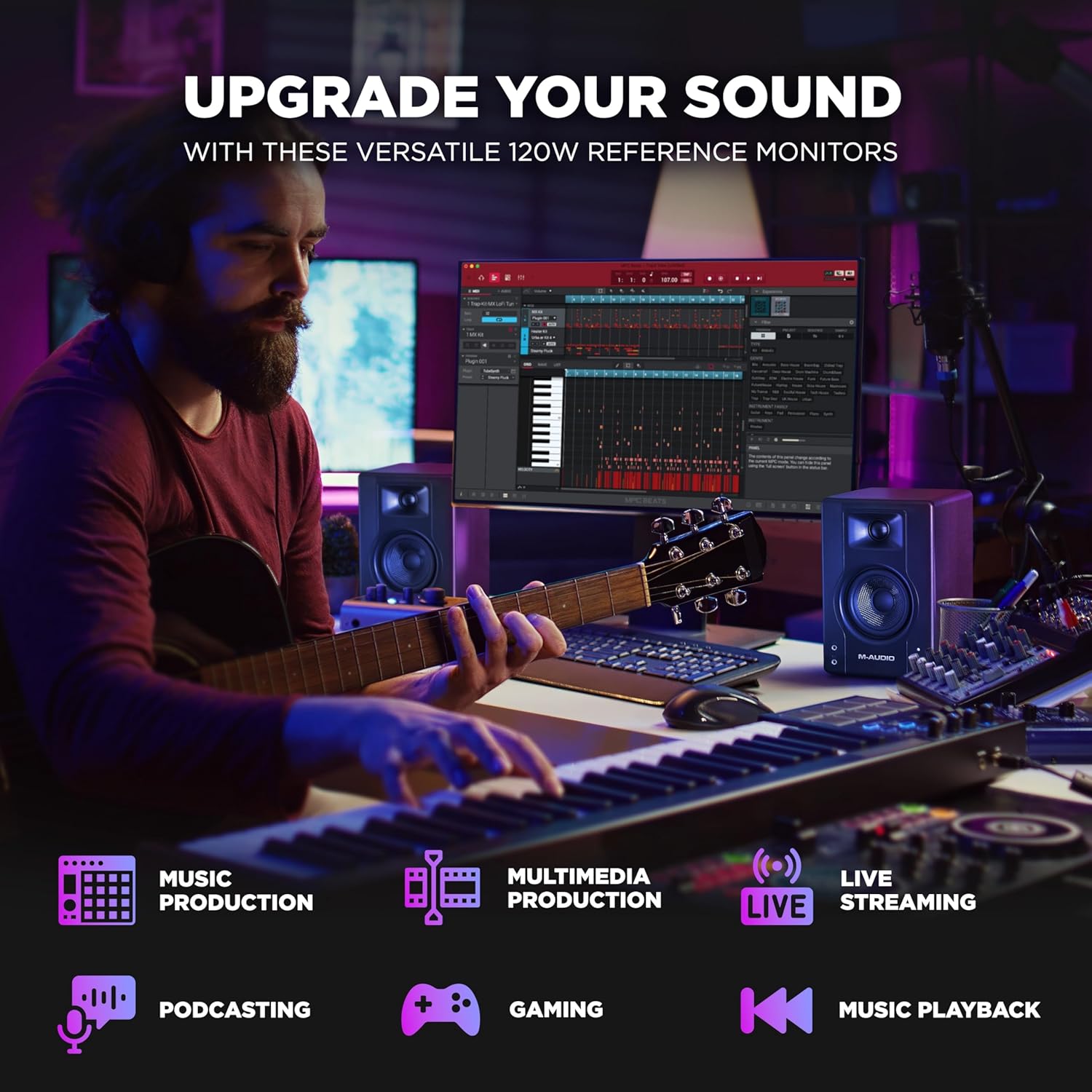 120W Studio Monitor Speakers 3.5" Desktop PC Recording Audio