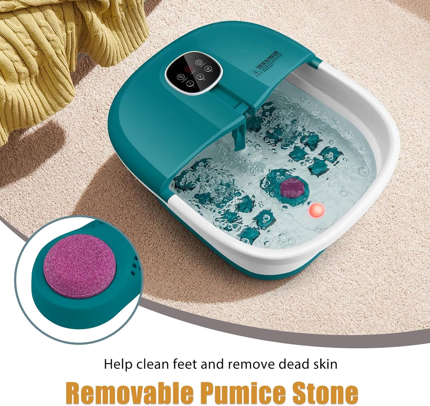 Foldable Foot Spa Massager Heat Bubble Rollers Remote Timer