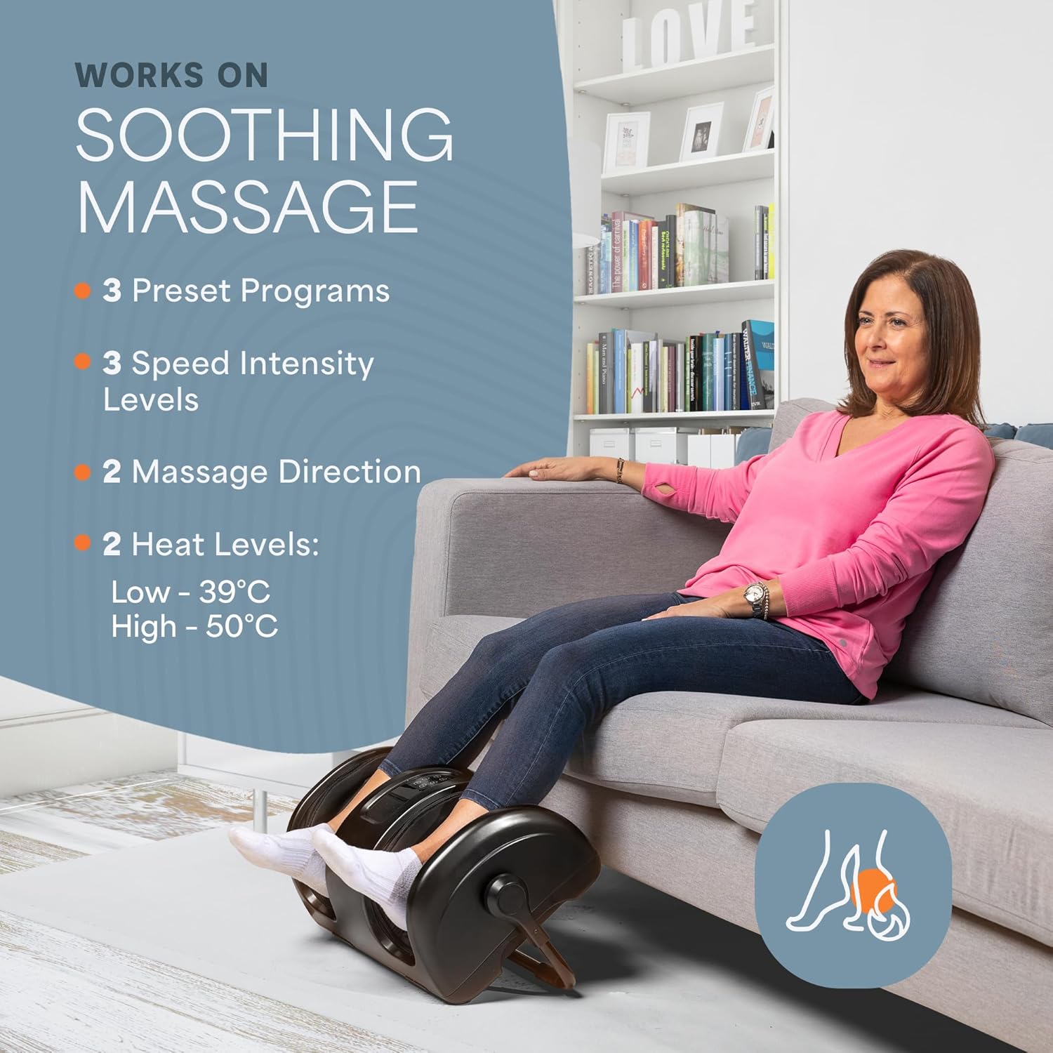 Shiatsu Foot & Calf Massager Heat Reflexology Roller Pain Relief