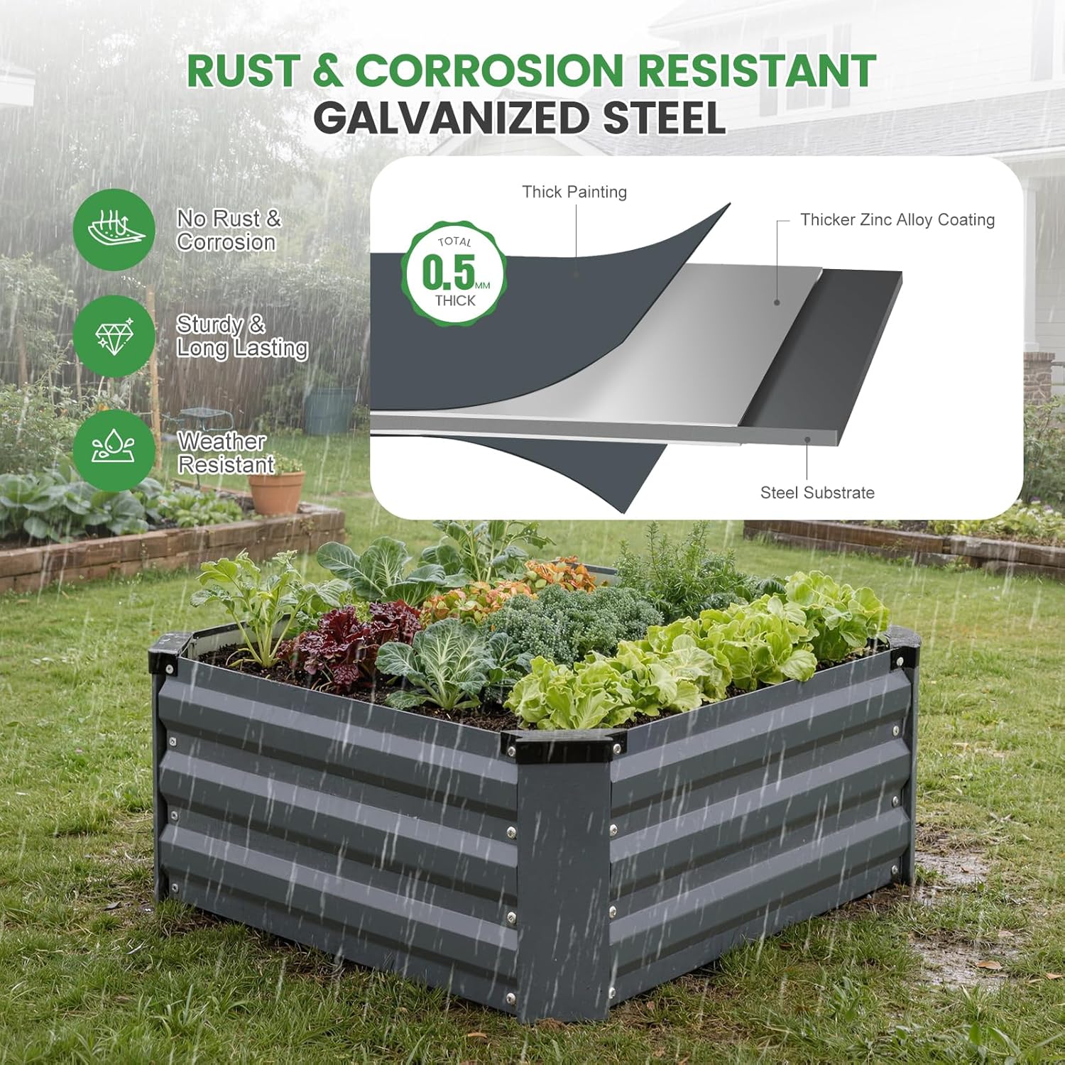 Set of 2 Metal Raised Garden Beds 60x60cm Grey