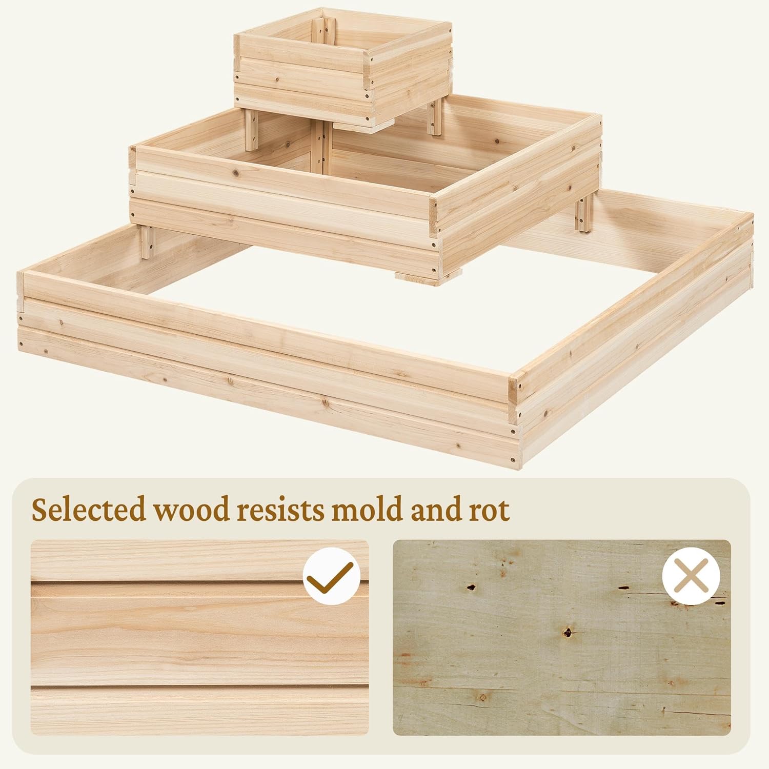 Wooden Raised Garden Bed 3 Tier Planter Box Outdoor Herb Veg Bed