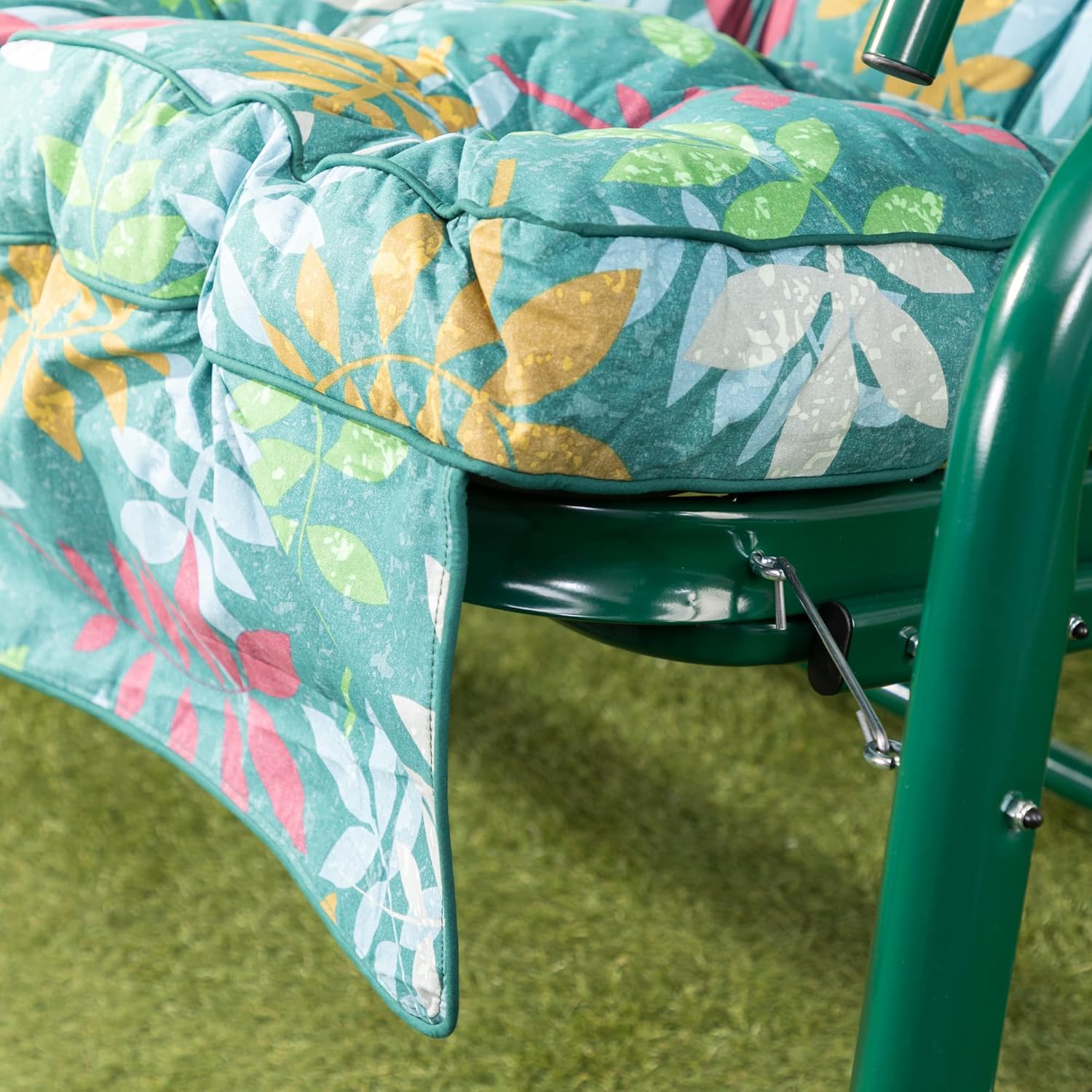 3 Seater Reclining Garden Swing Seat Green Canopy Cushions