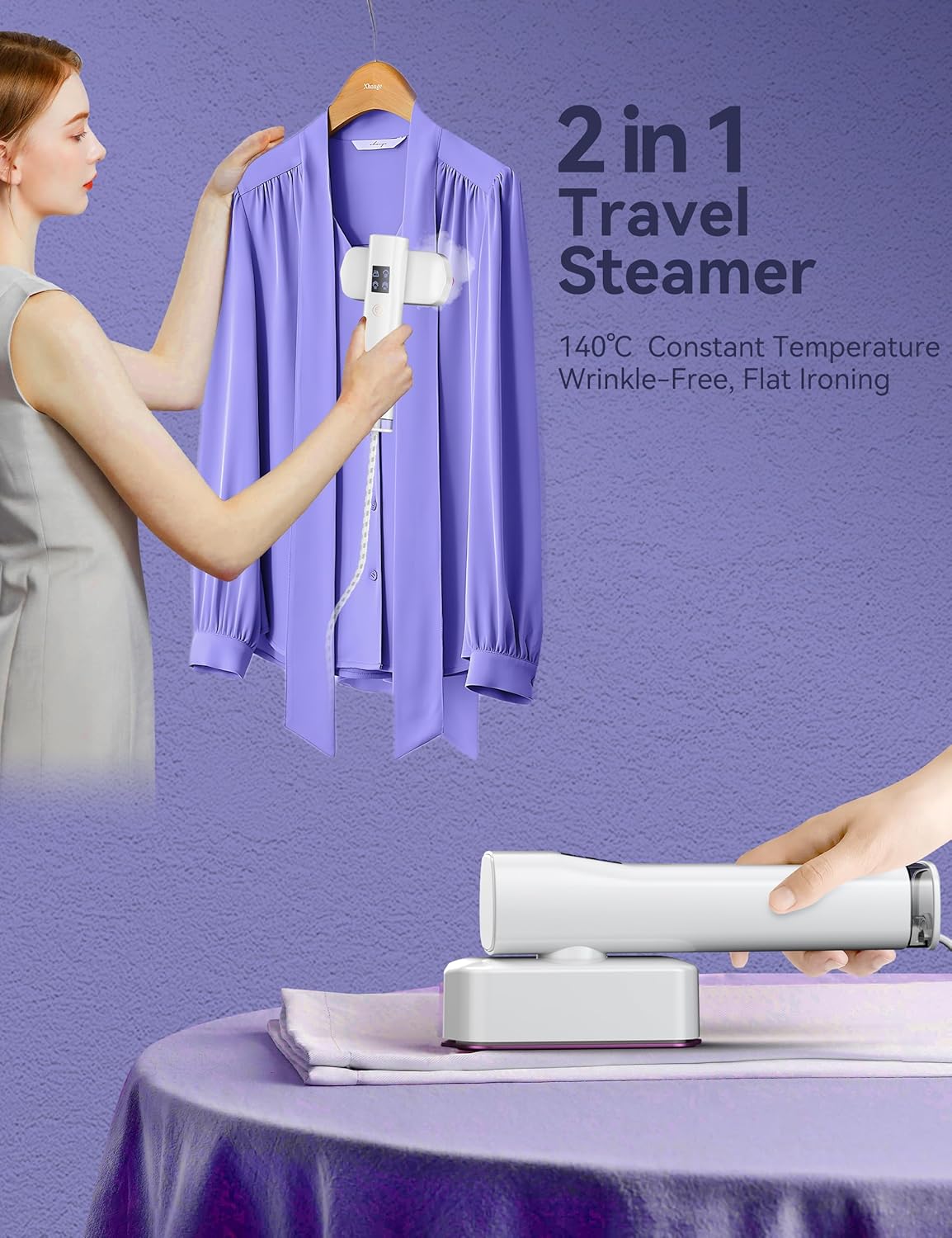 Portable Garment Steamer Iron 2in1 15s Heat LED 4 Modes White