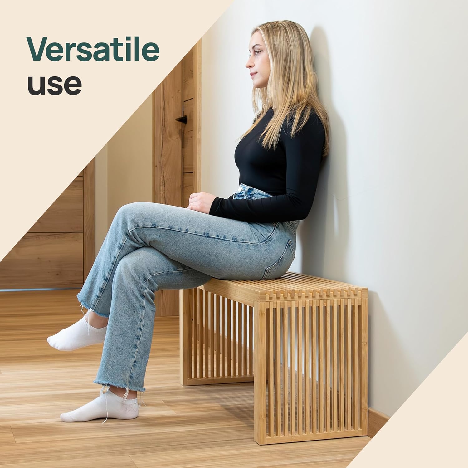 Bamboo Dining Bench Wooden Hallway Bathroom Seat Indoor Bench