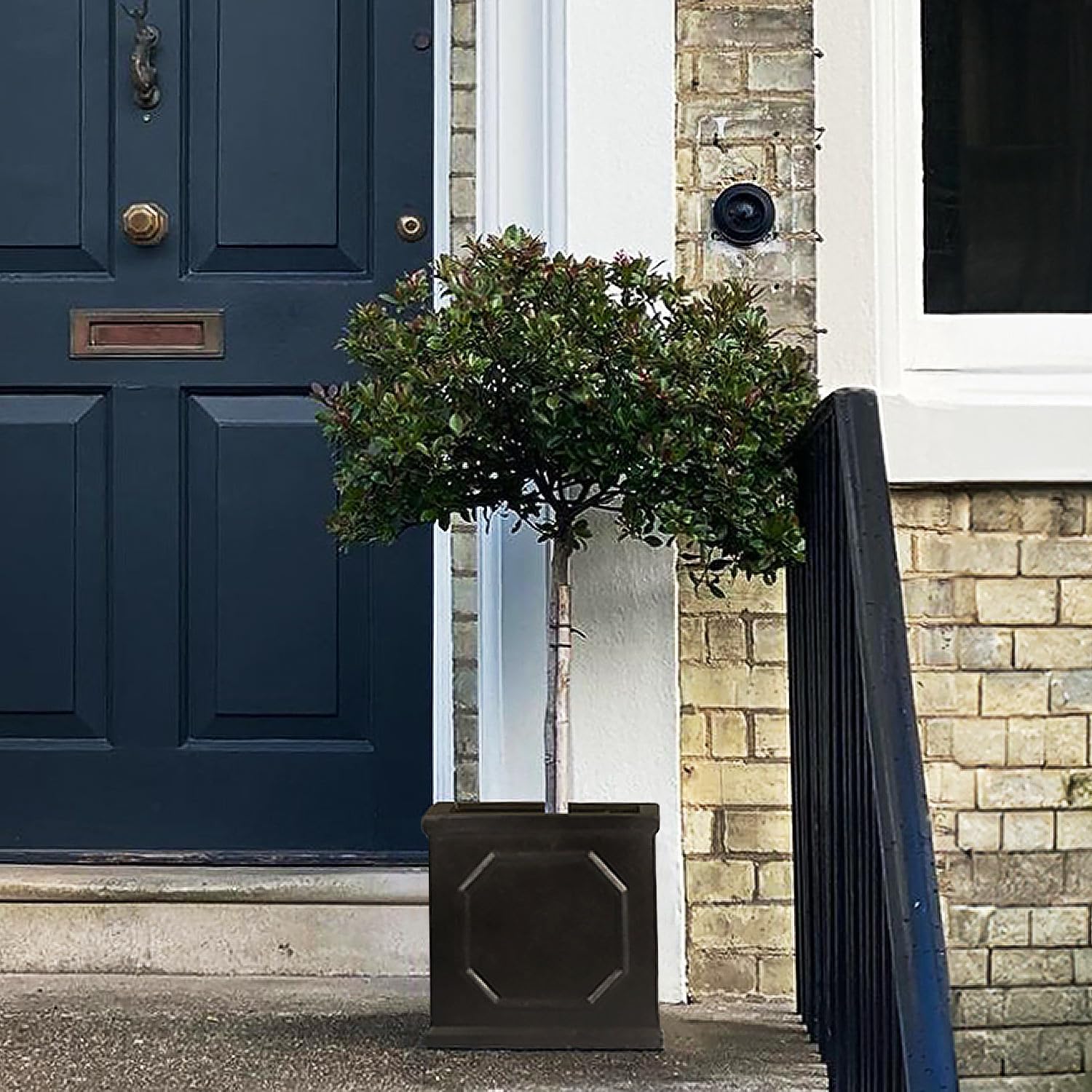 30cm Square Planter Faux Lead Dark Grey Garden Pot Drainage