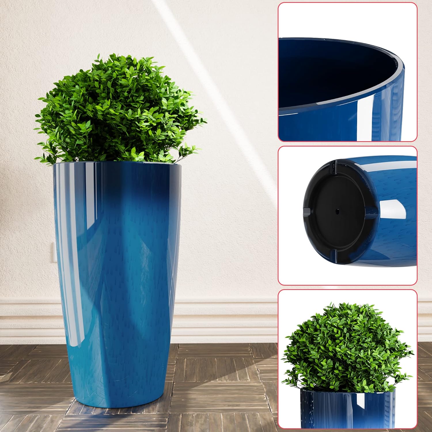 Tall Planters Set of 2 53cm Blue Plant Pots Indoor Outdoor