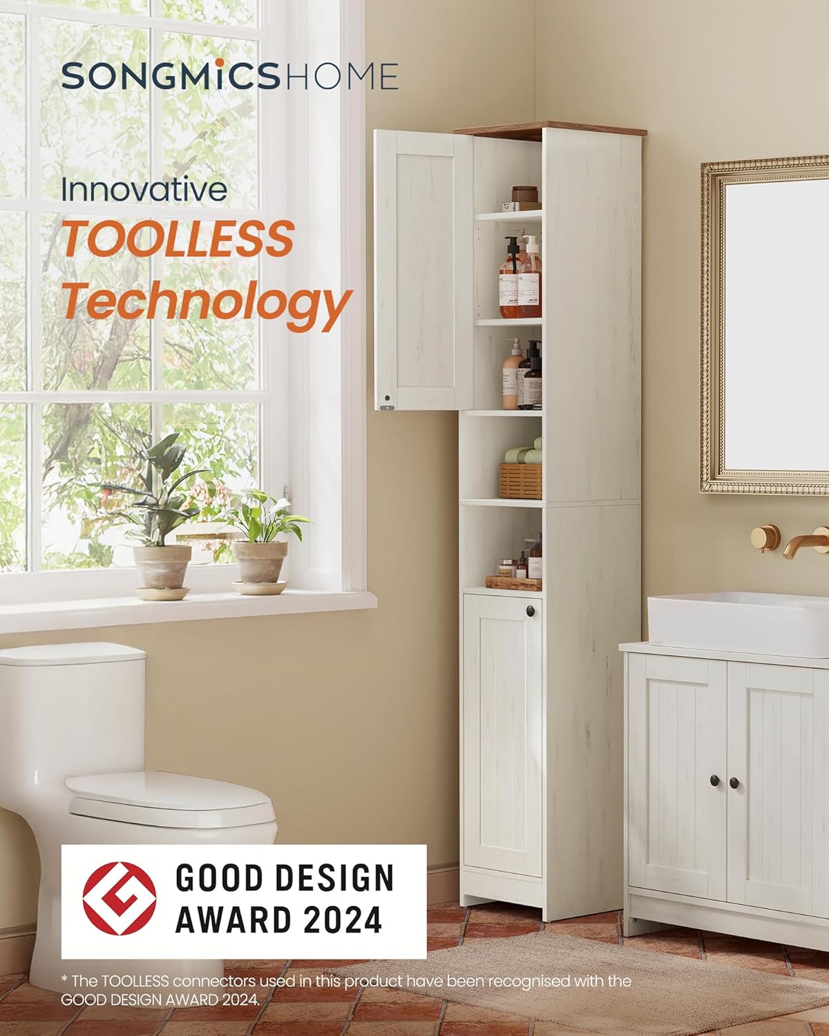 Slim Tall Storage Cabinet Rustic White Adjustable Shelves 170cm