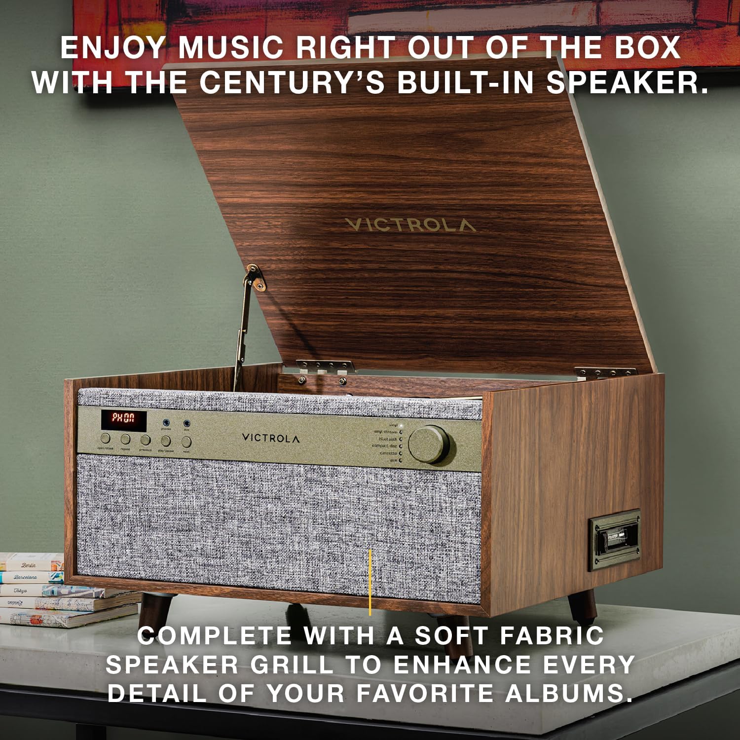 6 In 1 Vinyl Record Player Music Center Walnut Bluetooth Turntable