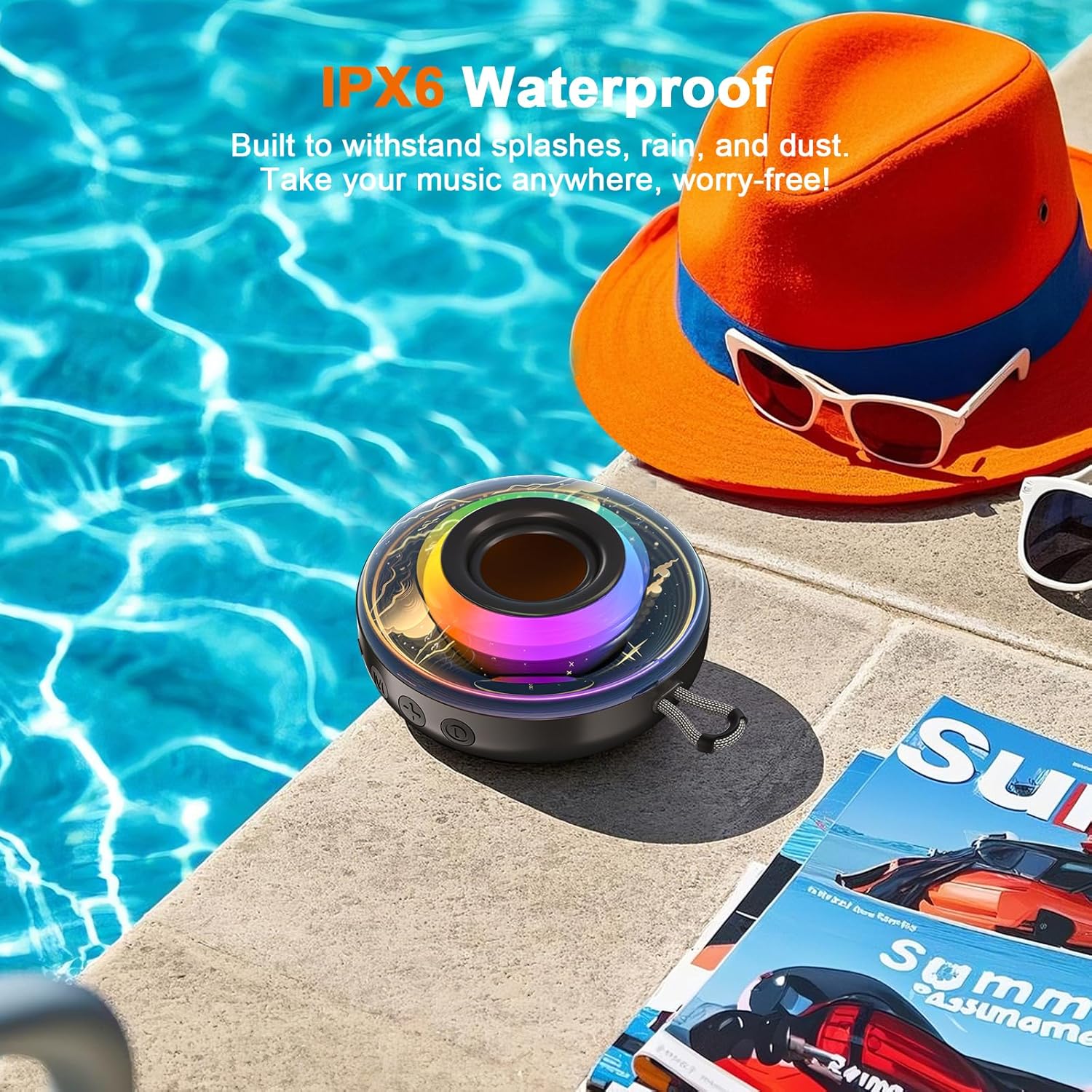 Portable Bluetooth Shower Speaker RGB Waterproof IPX6 360 Sound