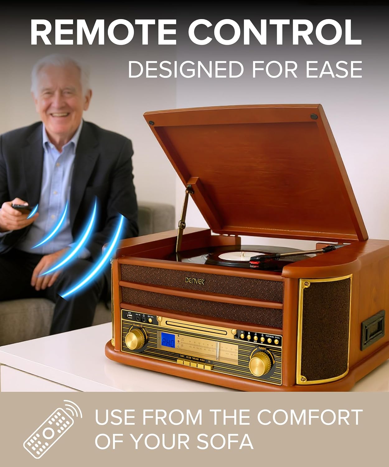 9 in 1 Retro Wooden Record Player CD Cassette Bluetooth