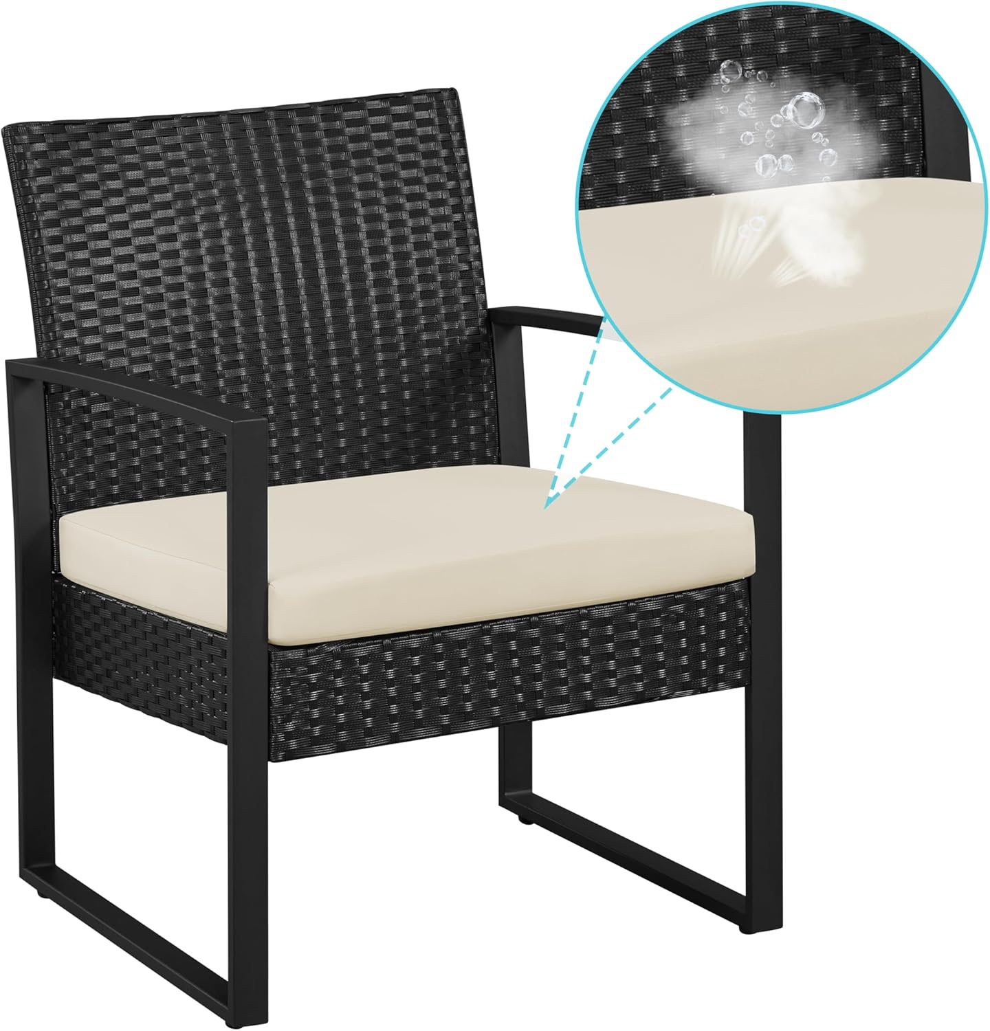 3 Piece Rattan Garden Furniture Set Patio Chairs Table Black