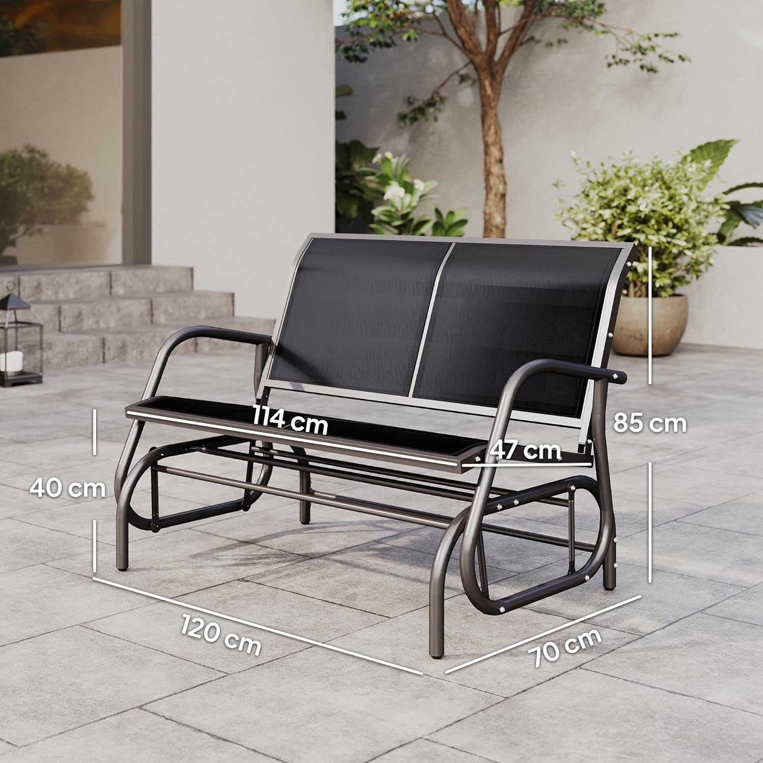 2 Seater Outdoor Glider Bench Metal Patio Swing Chair Black