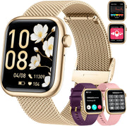 Women Smart Watch Call Fitness Tracker 3 Strap Gold