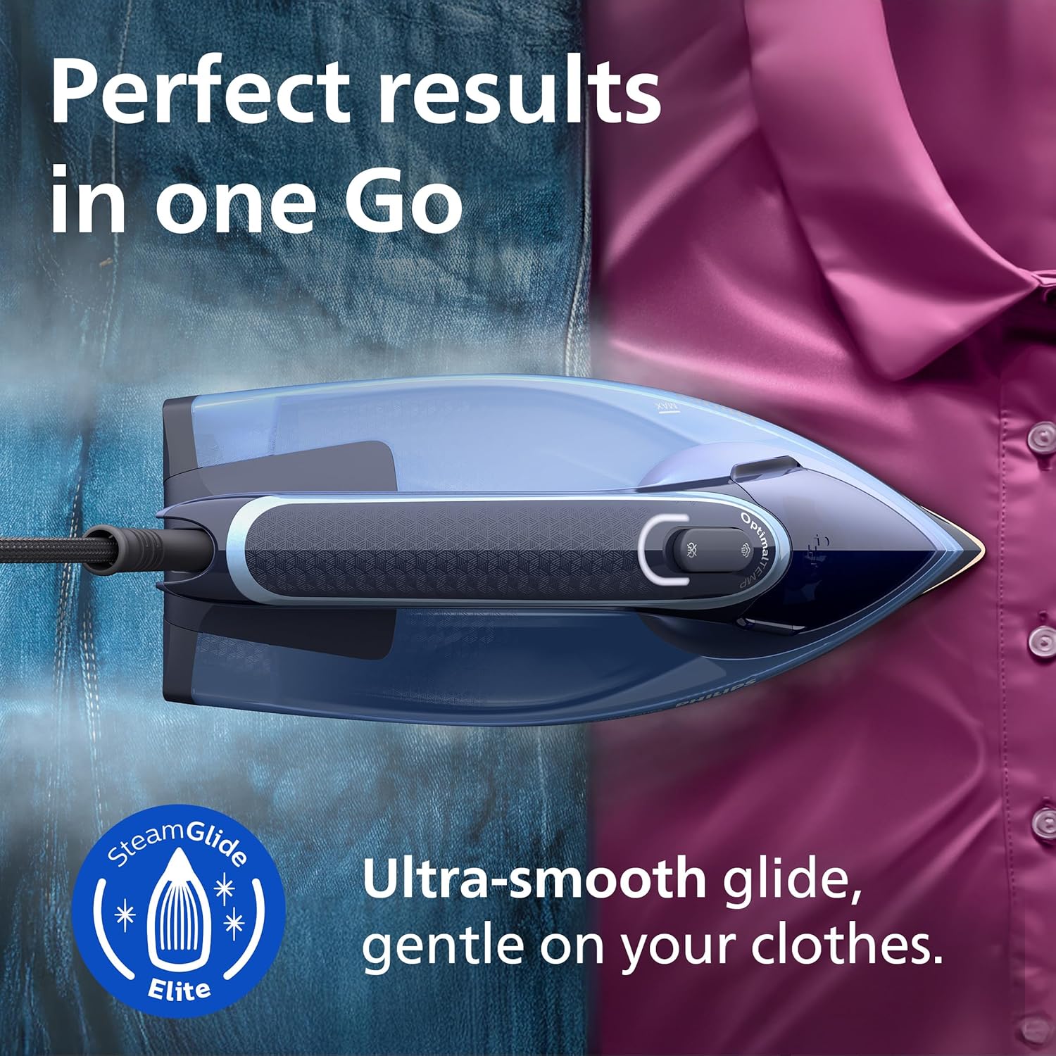 3000W Steam Iron 240g Steam Boost OptimalTemp Non Stick Soleplate