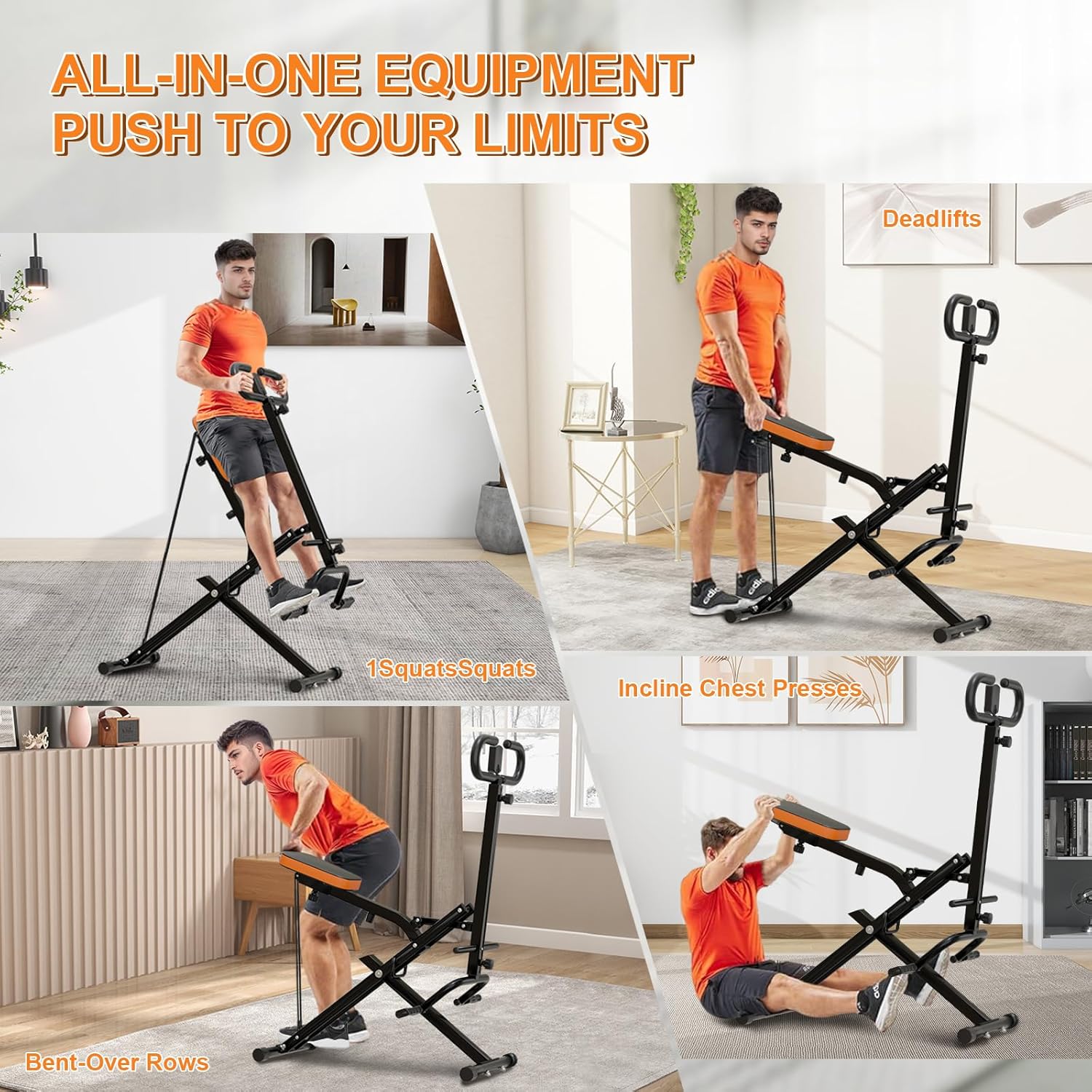 Squat Assist Trainer Foldable Rowing Machine Leg Workout LCD