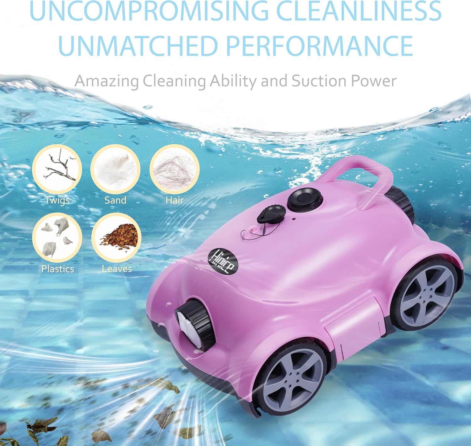 Cordless Pool Vacuum Robot 150min Waterproof Auto Cleaner Pink