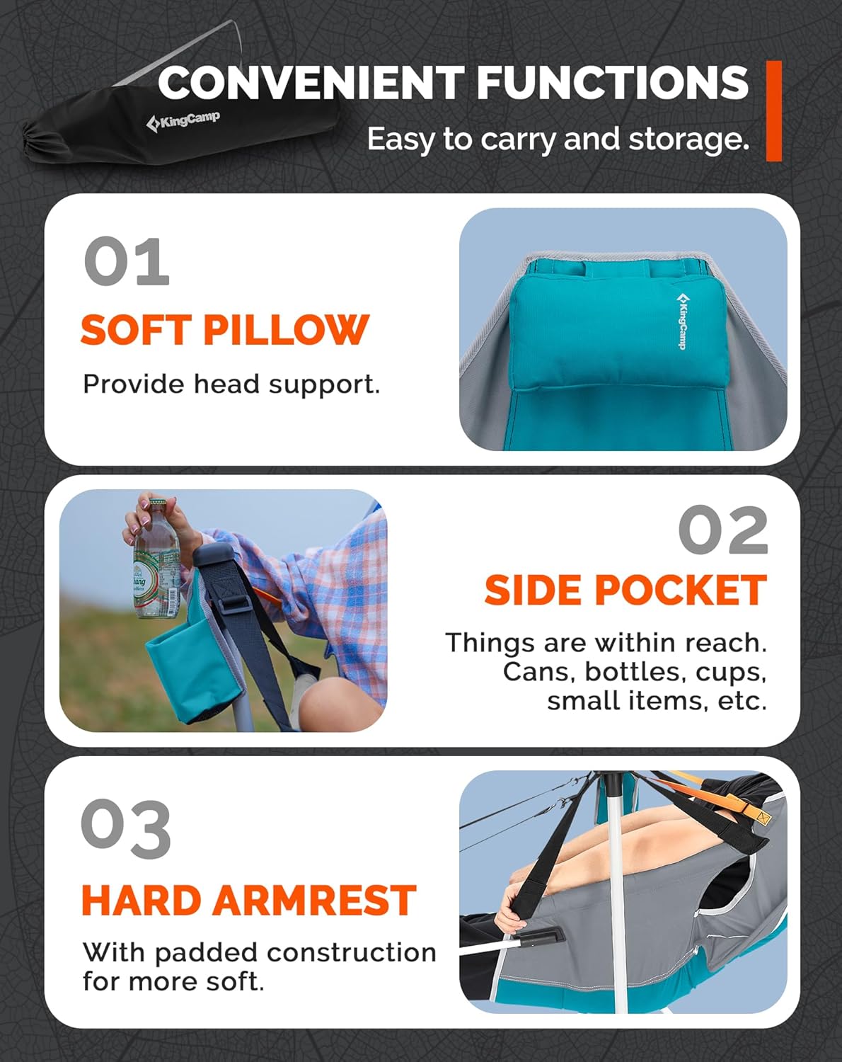 Hammock Camping Chair Swing Seat with Footrest Cyan