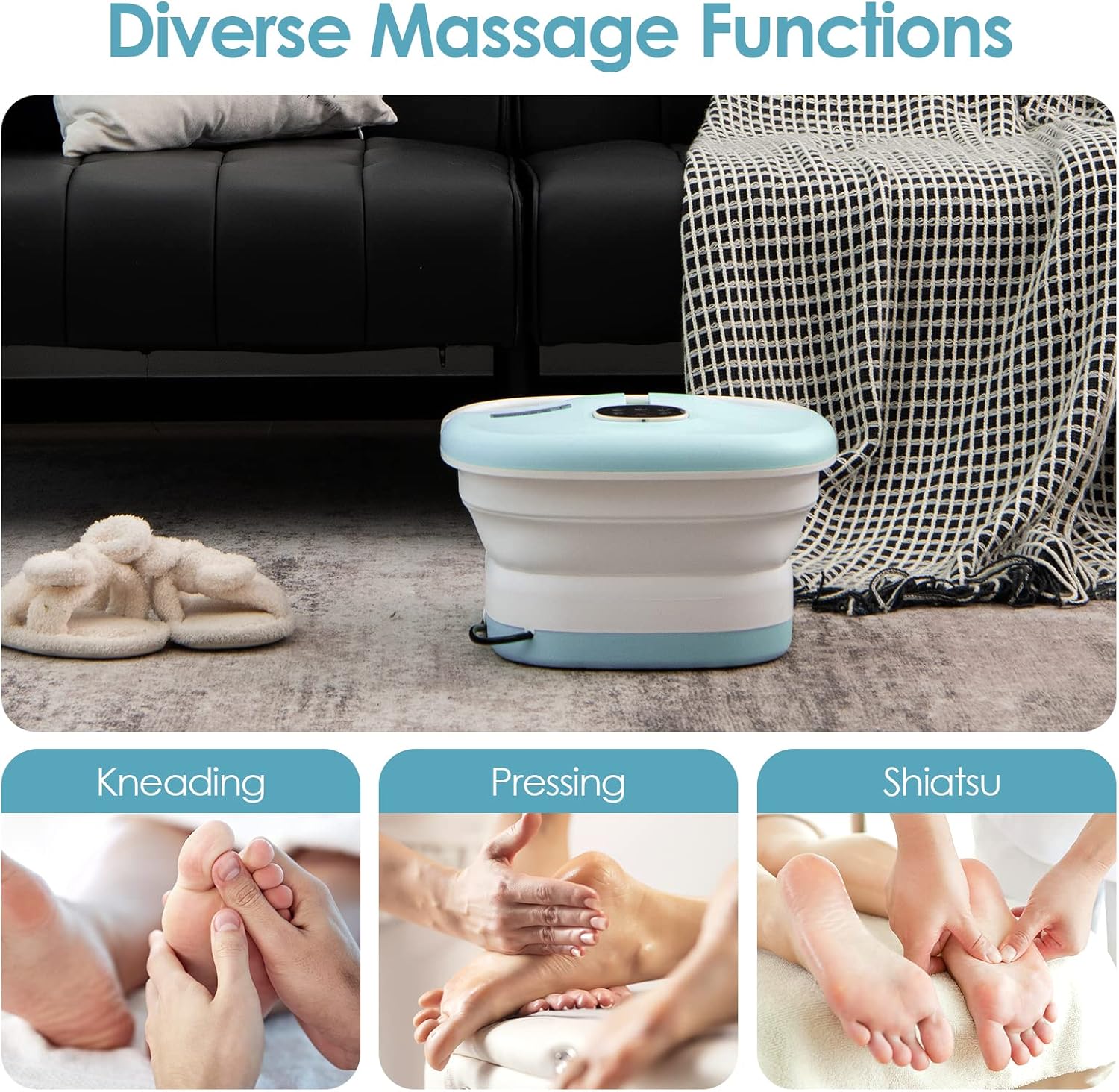 Electric Foldable Foot Spa Massager Heat Bubble Roller Timer