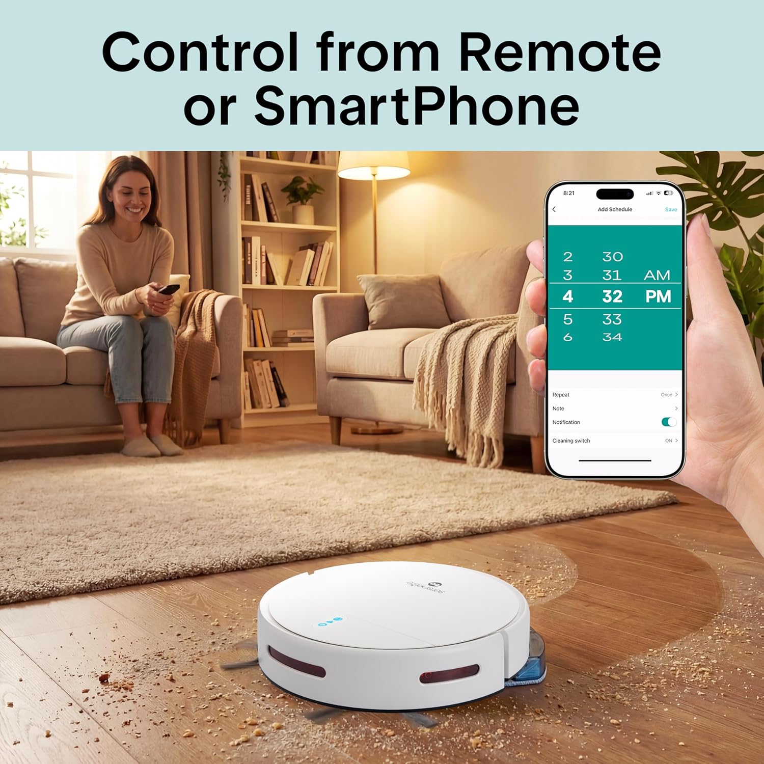 Robot Vacuum Mop WiFi App Auto Recharge Pet Hair Carpet Clean