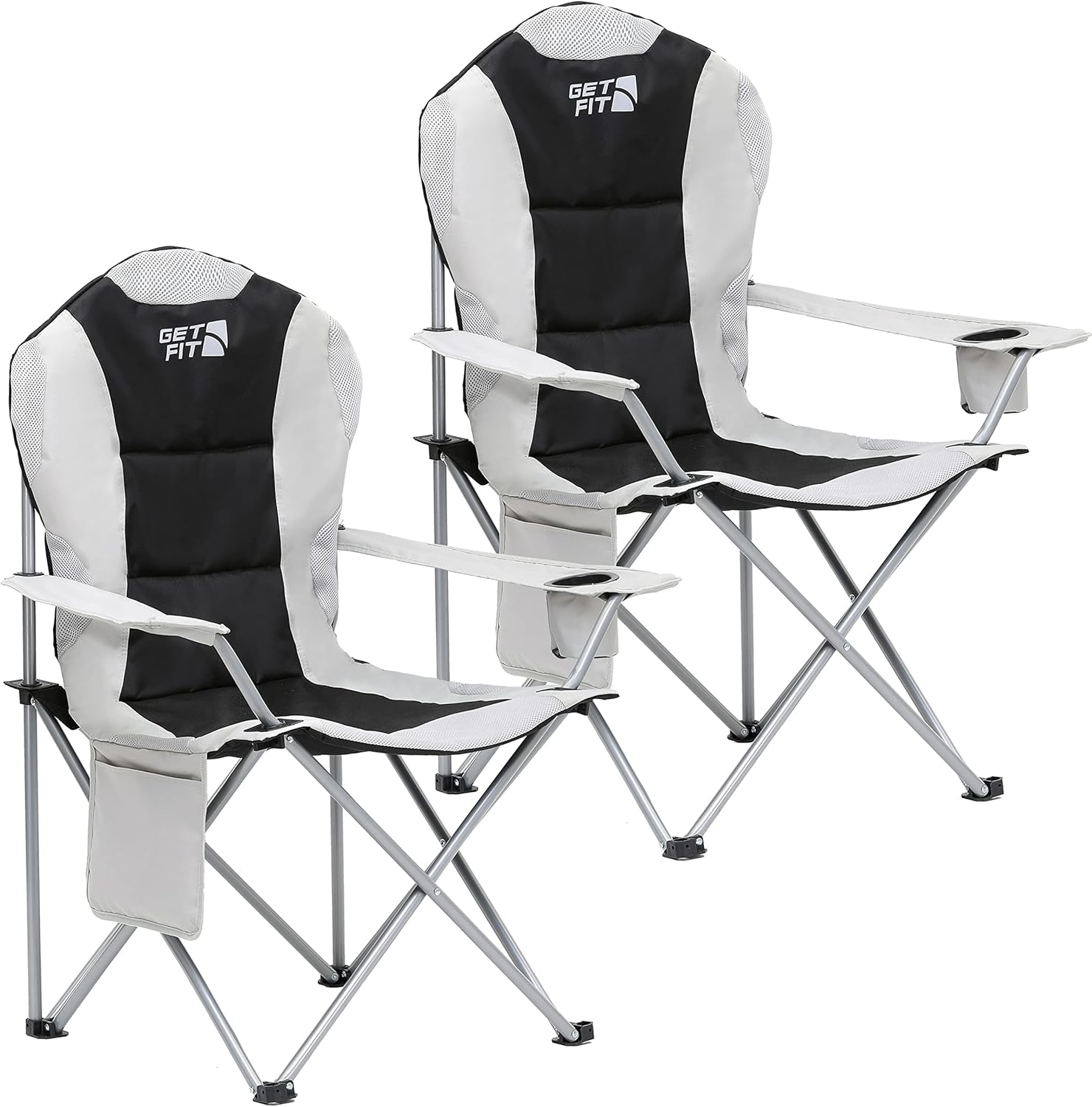 Set of 2 Padded Camping Chairs 130KG Grey