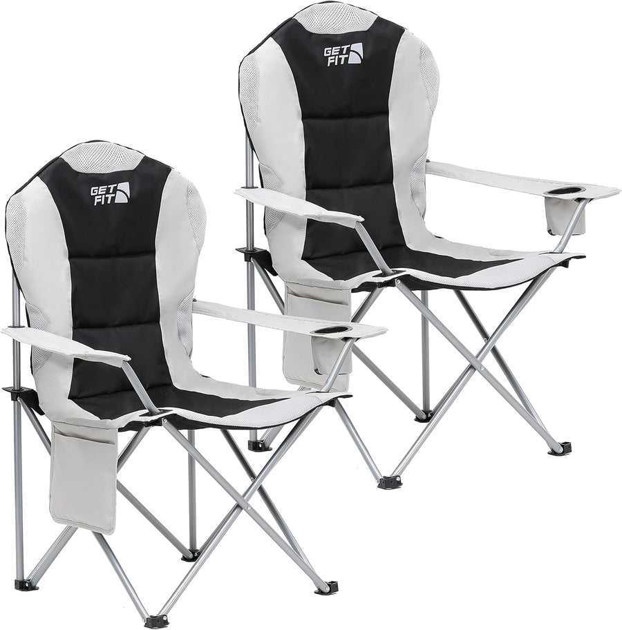 Set of 2 Padded Camping Chairs 130KG Grey
