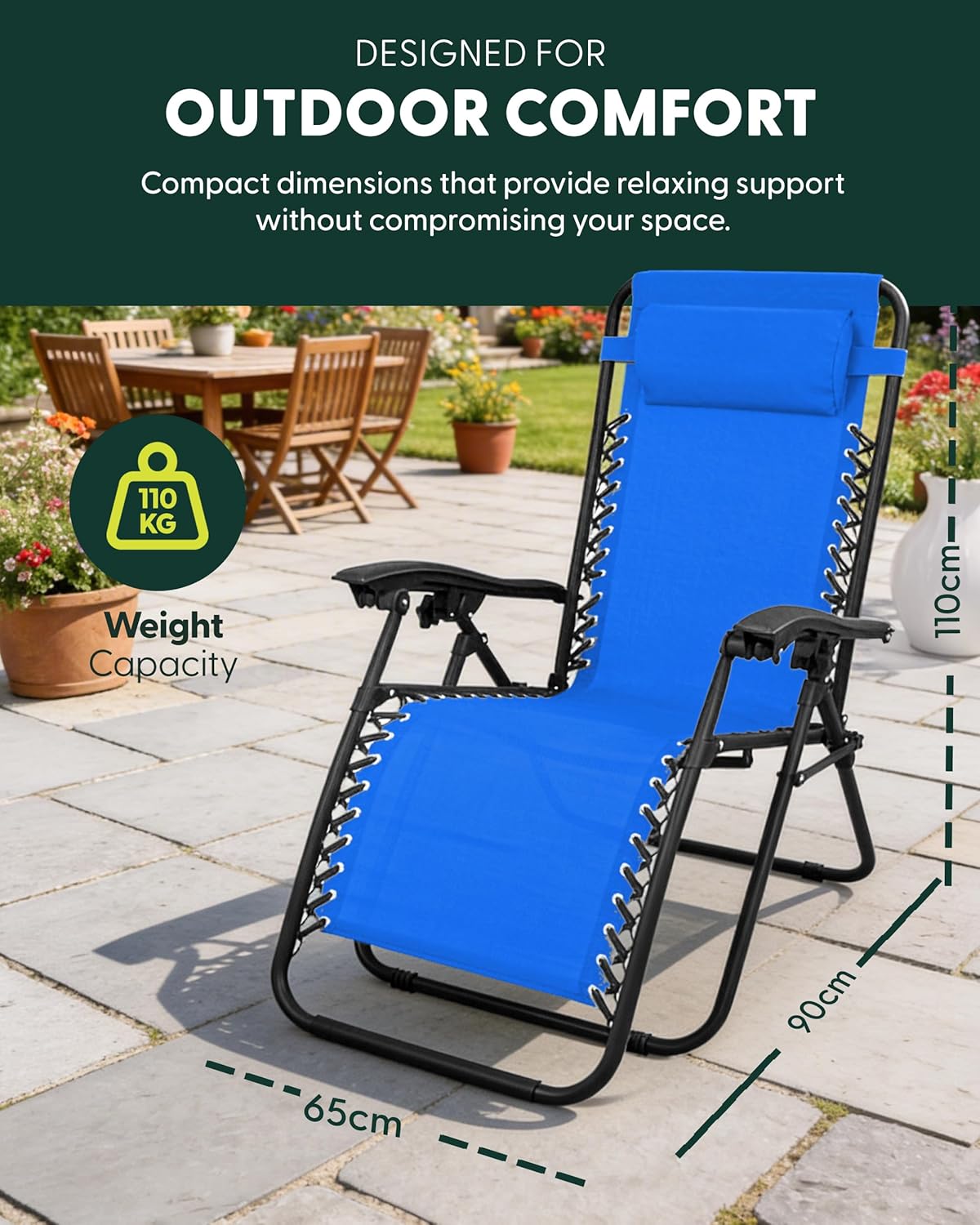 Set of 2 Foldable Zero Gravity Garden Chairs Dark Blue