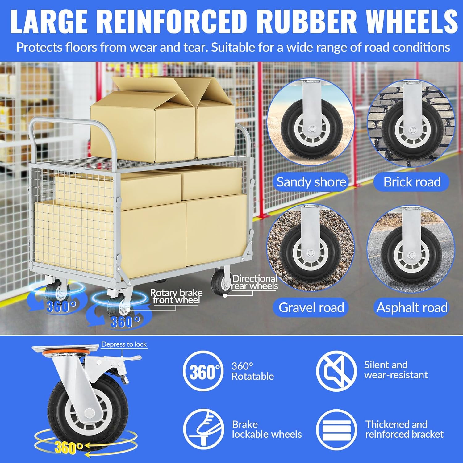 2500LB Heavy Duty Platform Truck Cage Flatbed Cart