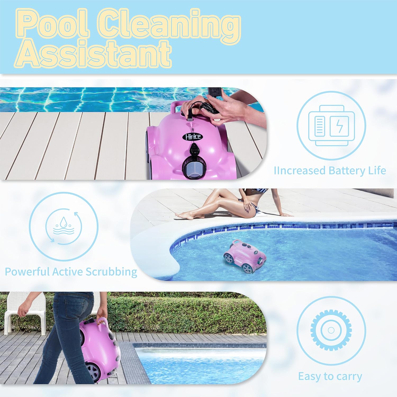 Cordless Pool Vacuum Robot 150min Waterproof Auto Cleaner Pink