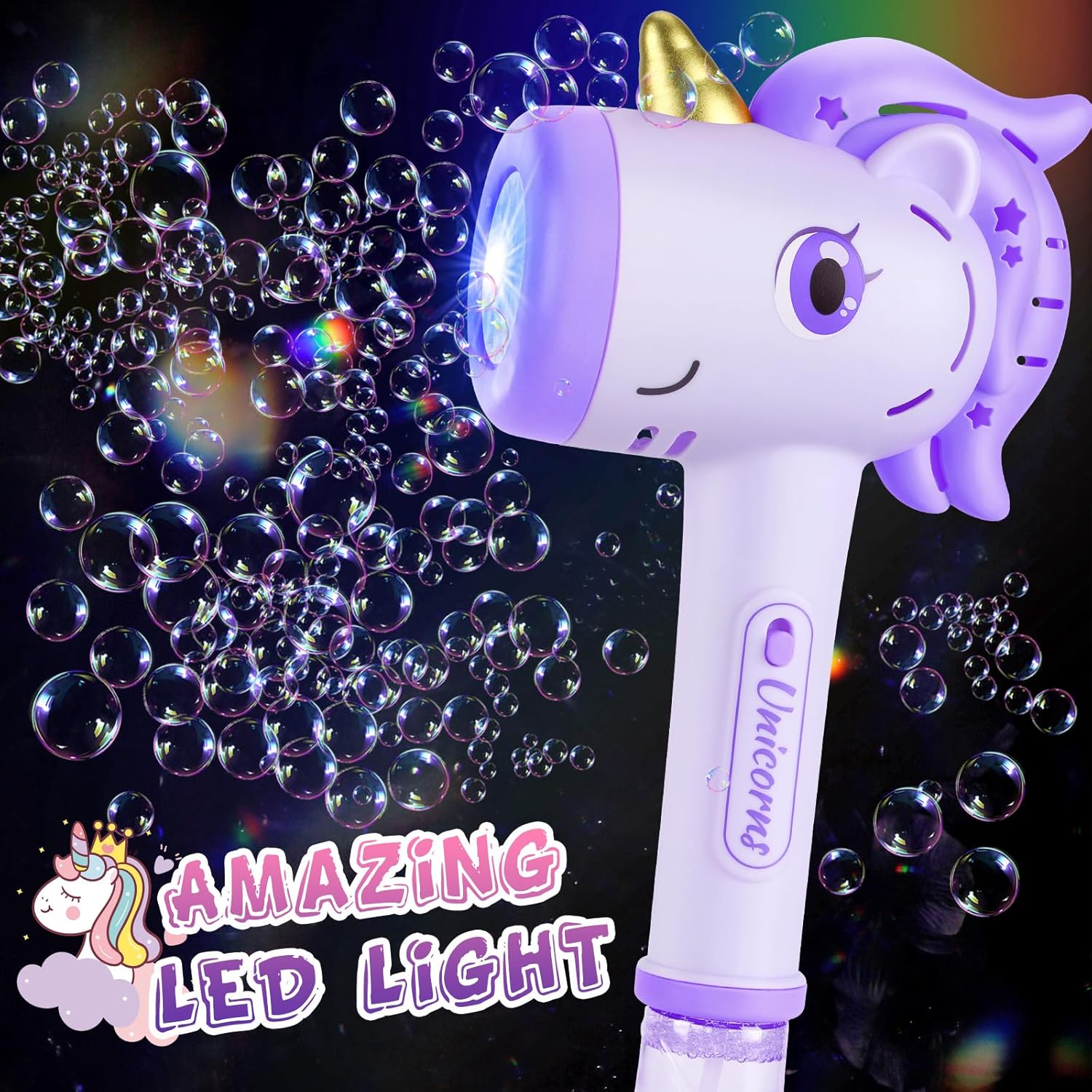 Unicorn Bubble Wand LED 10000 Girls Party Toy Purple