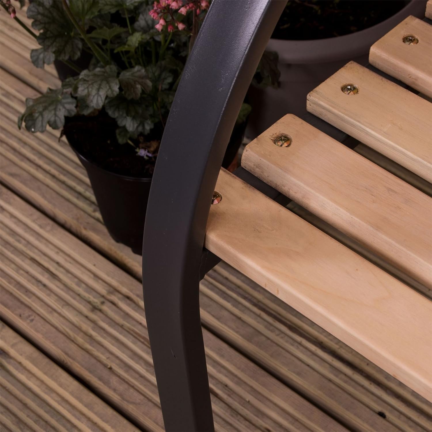 3 Seater Wooden Garden Bench Steel Frame Slatted Patio Seat