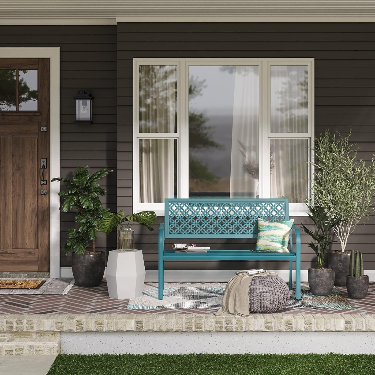 Metal Garden Bench 2–3 Seater Outdoor Patio Seat Rust Resistant Steel