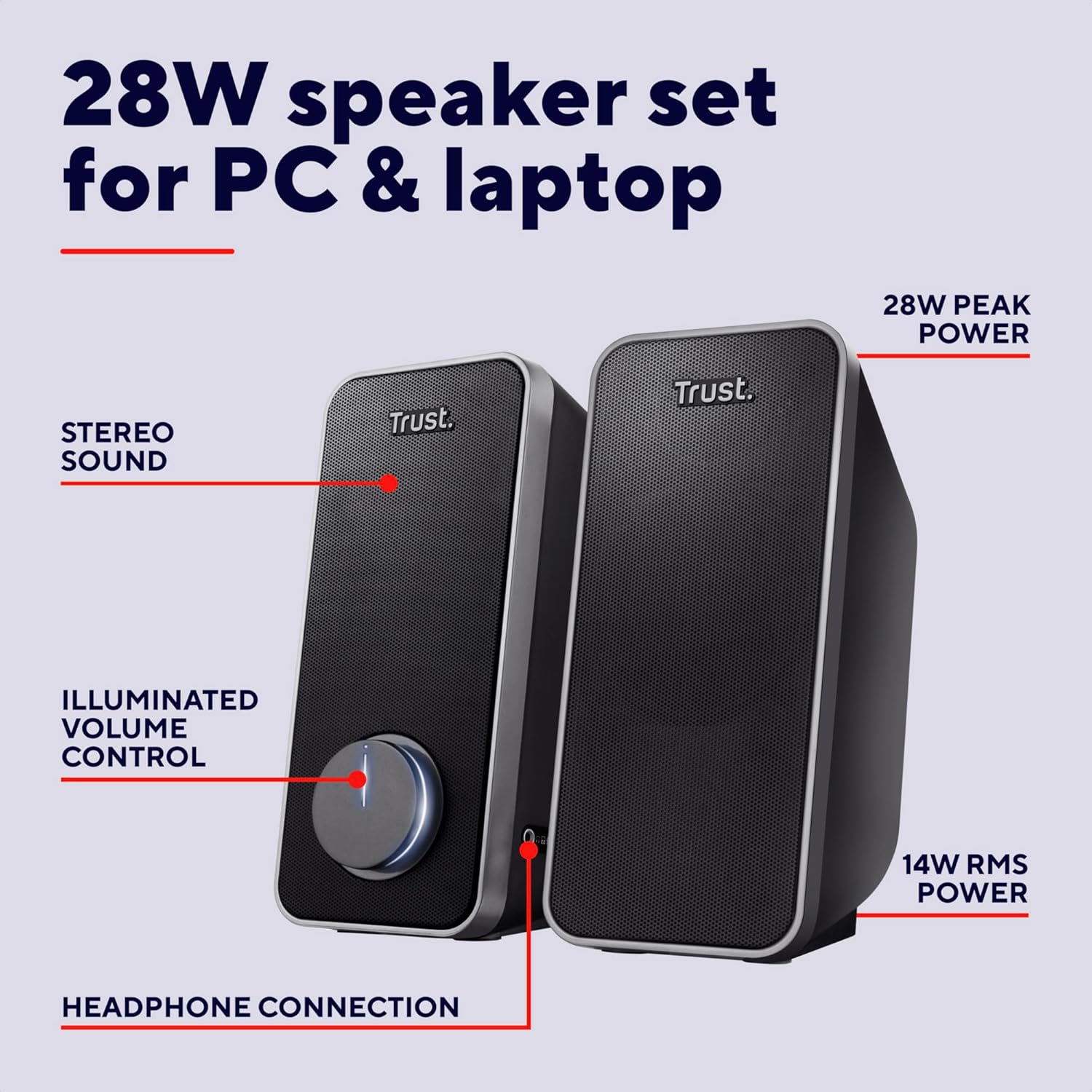 USB Powered PC Speakers 28W Stereo Desktop AUX Laptop Audio