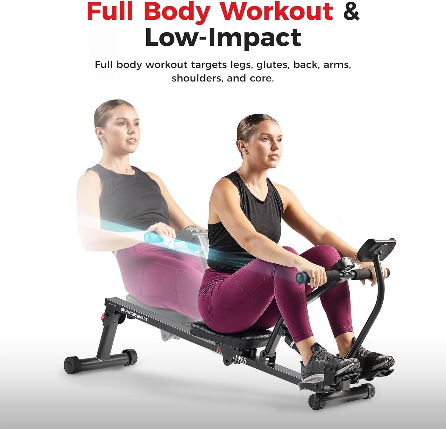 Compact Rowing Machine Hydraulic Rower 12 Resistance Levels