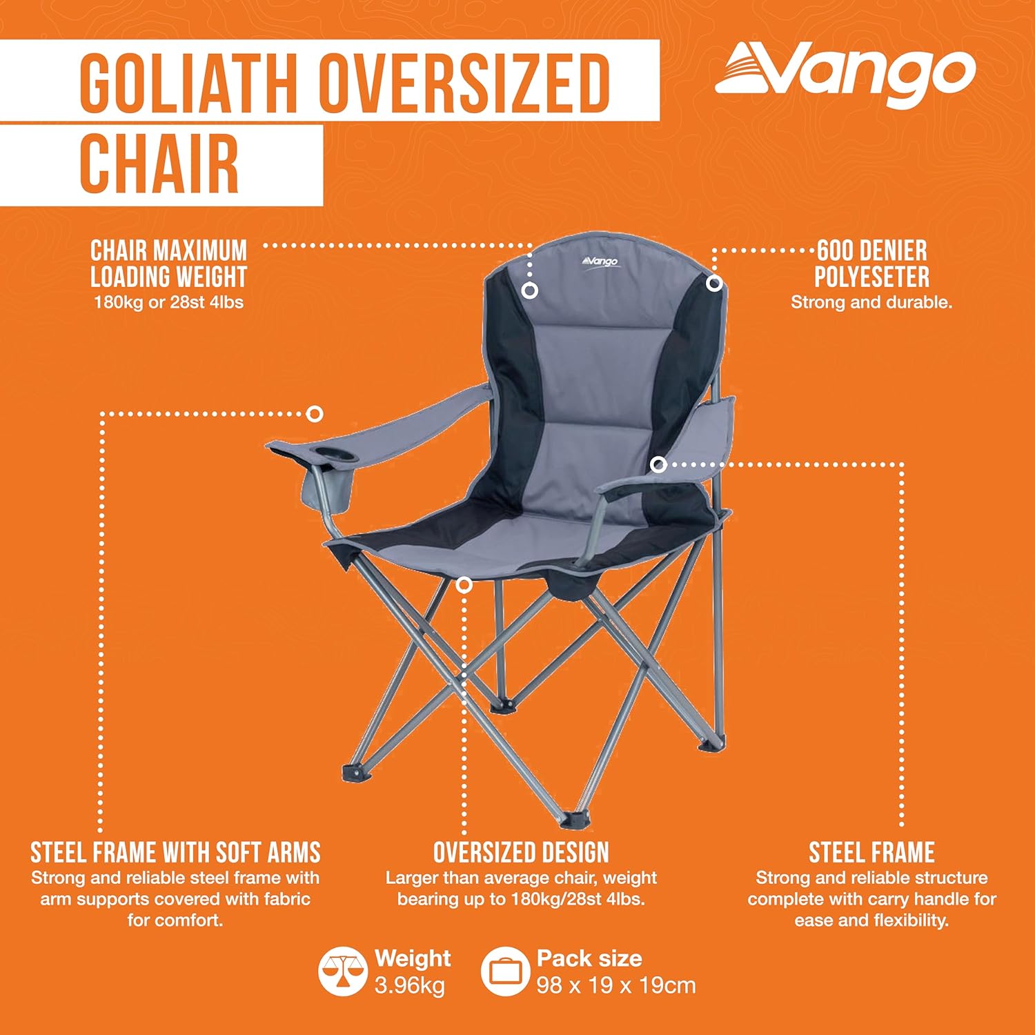 XL Padded Camping Chair 180kg Extra Wide Folding