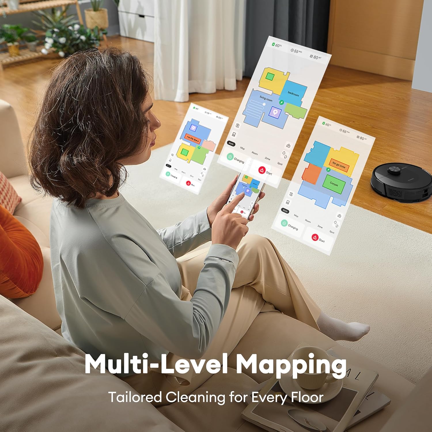 Robot Vacuum Mop 8000Pa LiDAR Smart Mapping Pet Hair