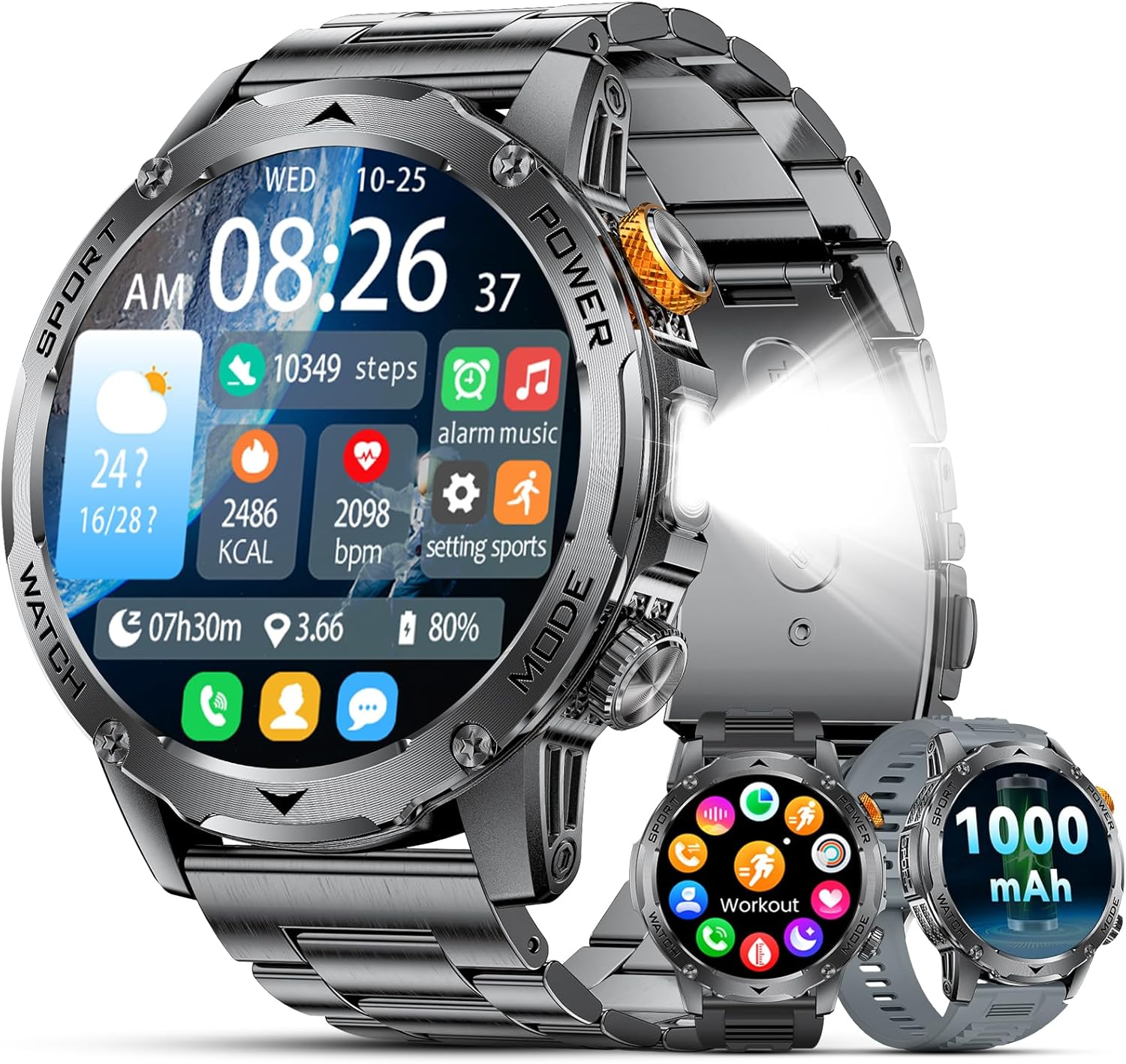Mens Smart Watch 1000mAh LED Call 120 Sports