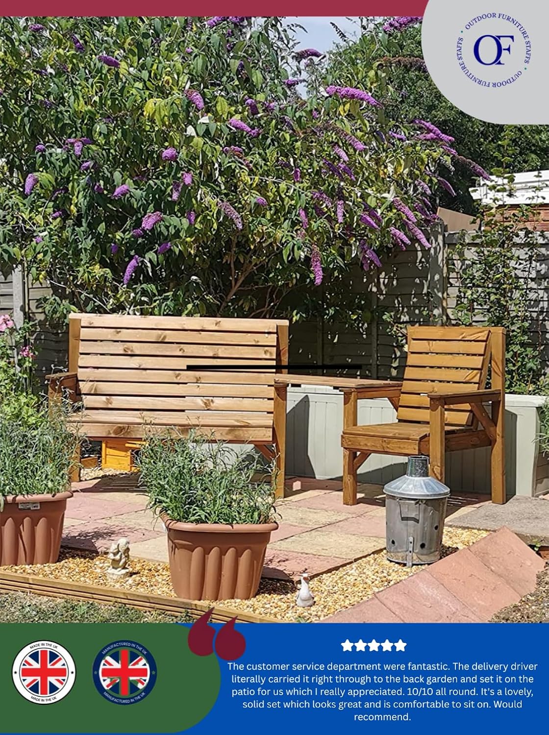 Wooden Garden Furniture Set Bench Chair with Tray Patio Seat
