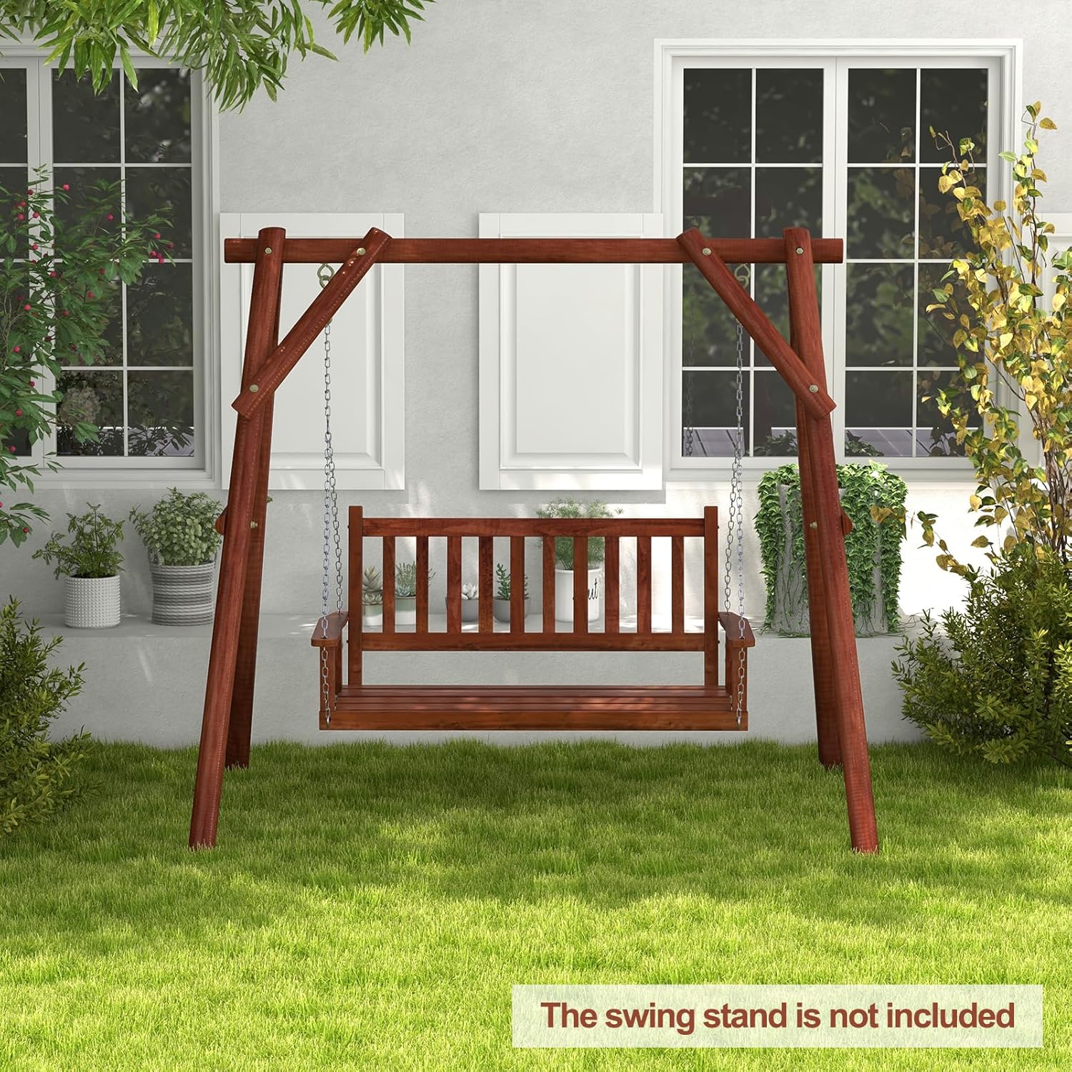 2 Seater Wooden Garden Swing Bench Hanging Patio Seat Brown