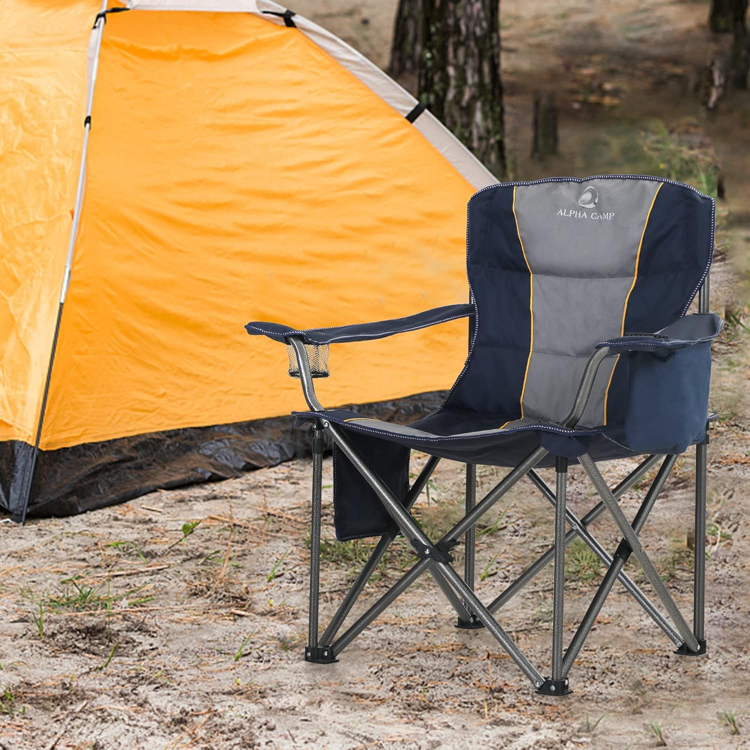 Heavy Duty Folding Camping Chair 200kg Padded Cooler Blue