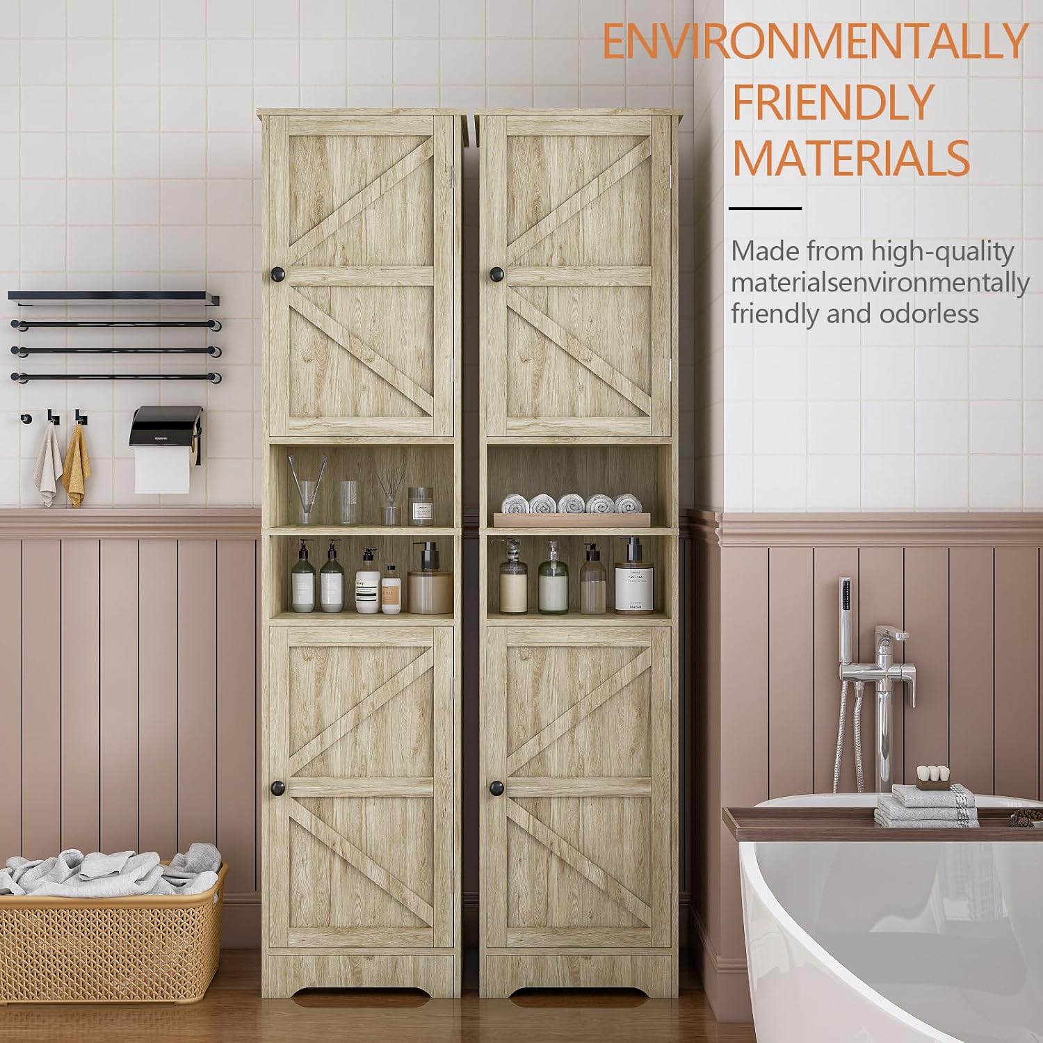 Tall Bathroom Storage Cabinet Slim Adjustable Shelf Grey