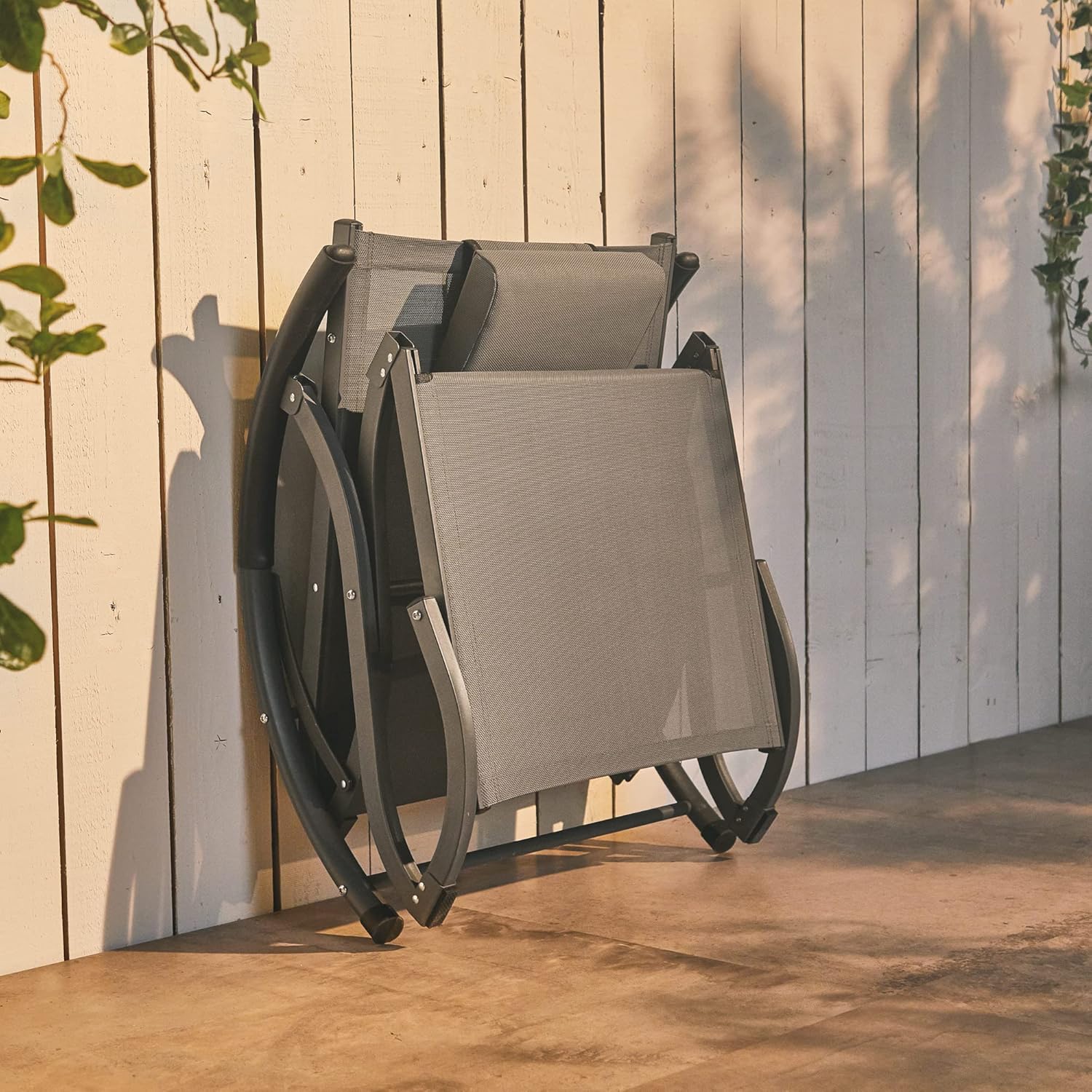 Folding Sun Lounger Reclining Garden Chair Black Textoline