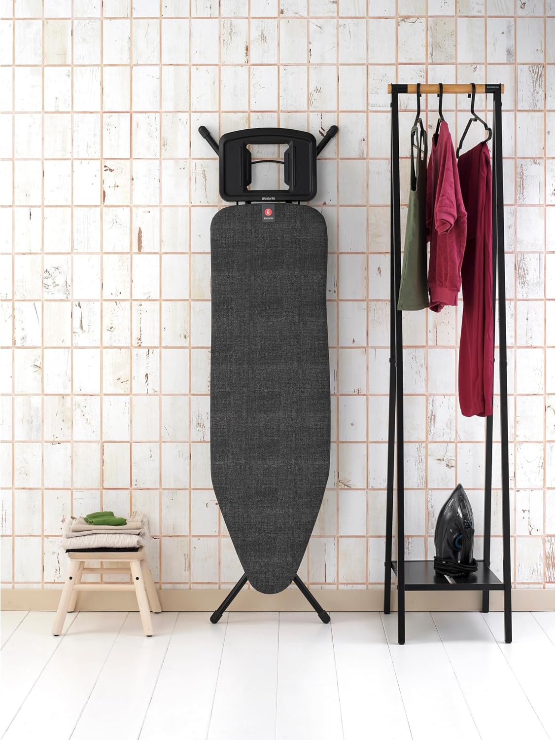 Large Ironing Board 124x38cm Adjustable Height Stable Frame Iron Rest