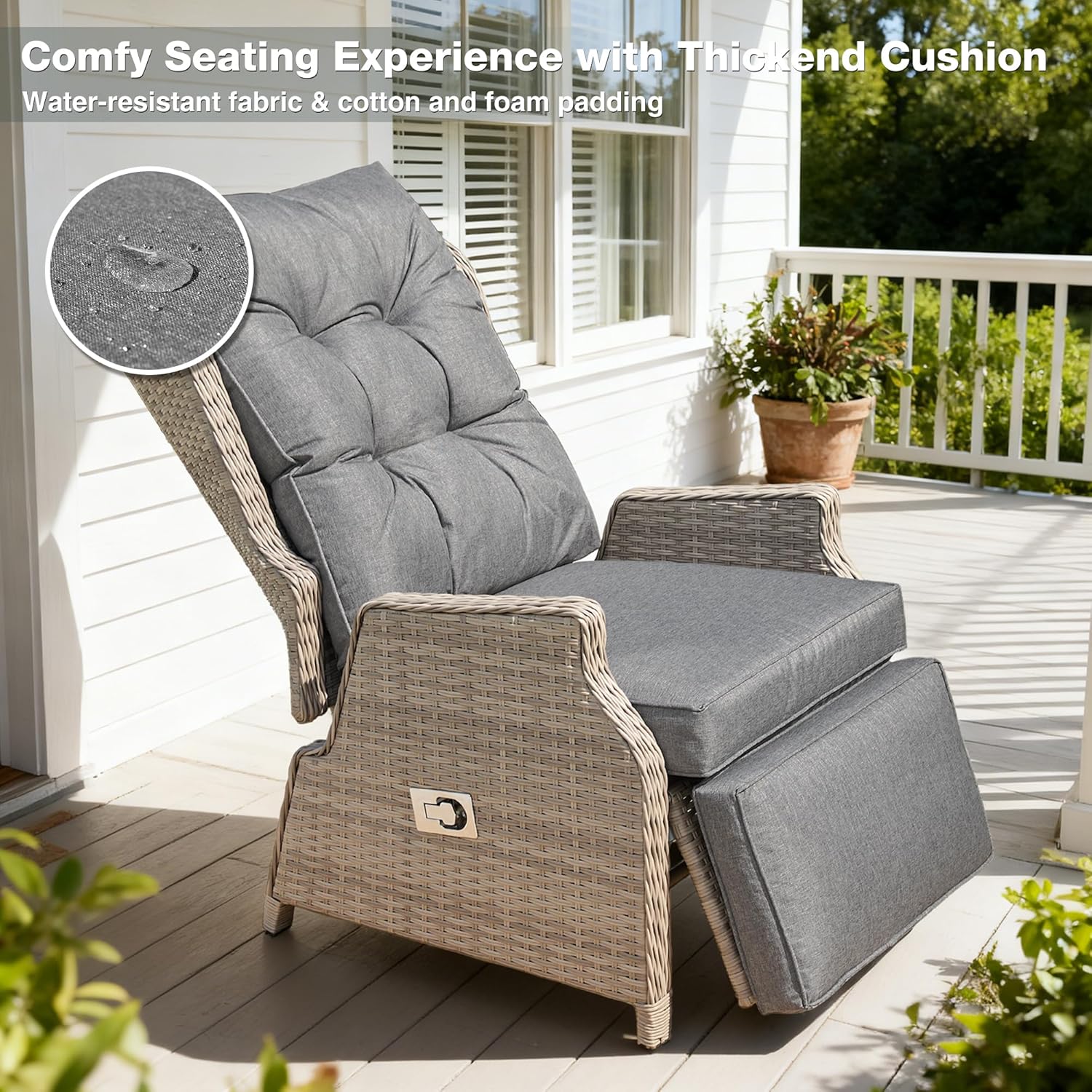 Rattan Reclining Sun Lounger Chair with Cushion Grey