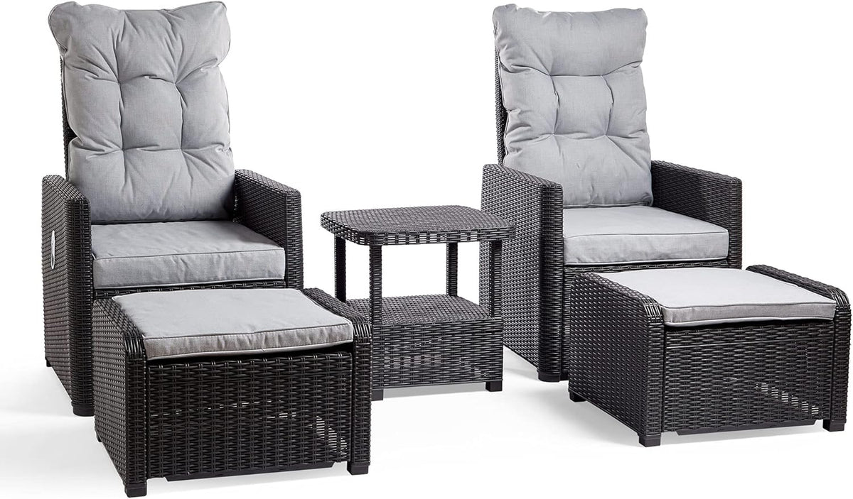 Reclining Rattan Bistro Set 2 Seater Chairs Stools Table