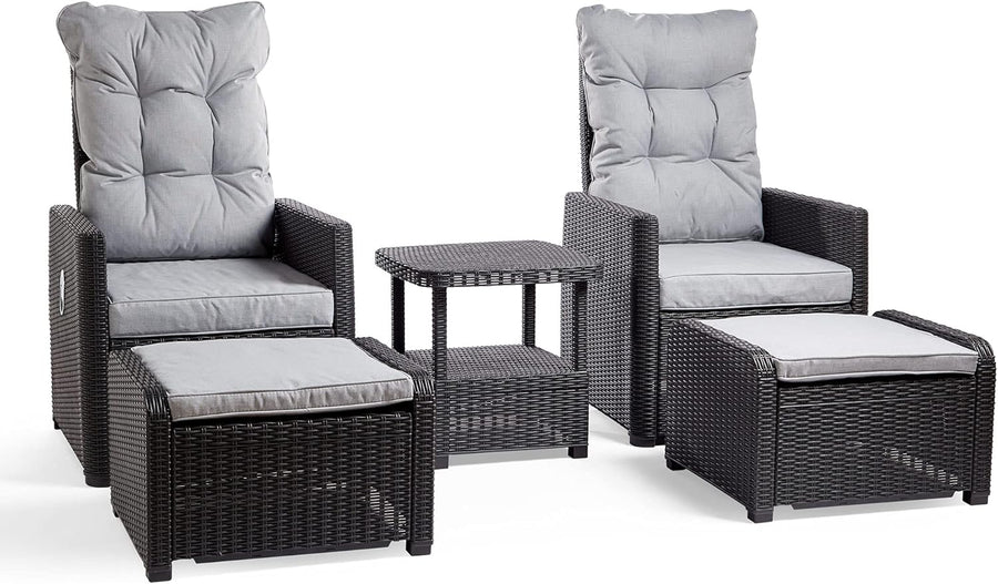 Reclining Rattan Bistro Set 2 Seater Chairs Stools Table