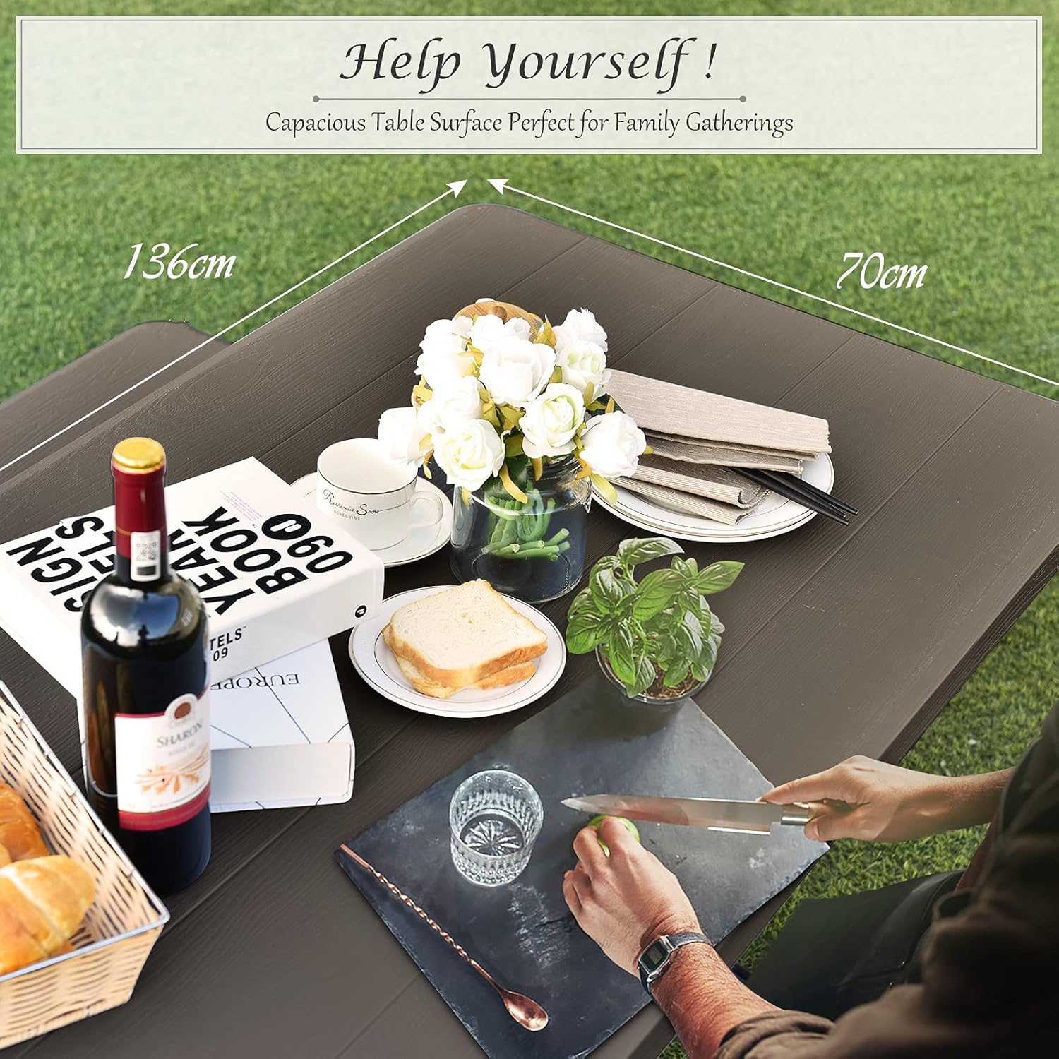 Outdoor Picnic Table Bench Set HDPE Garden Dining Black