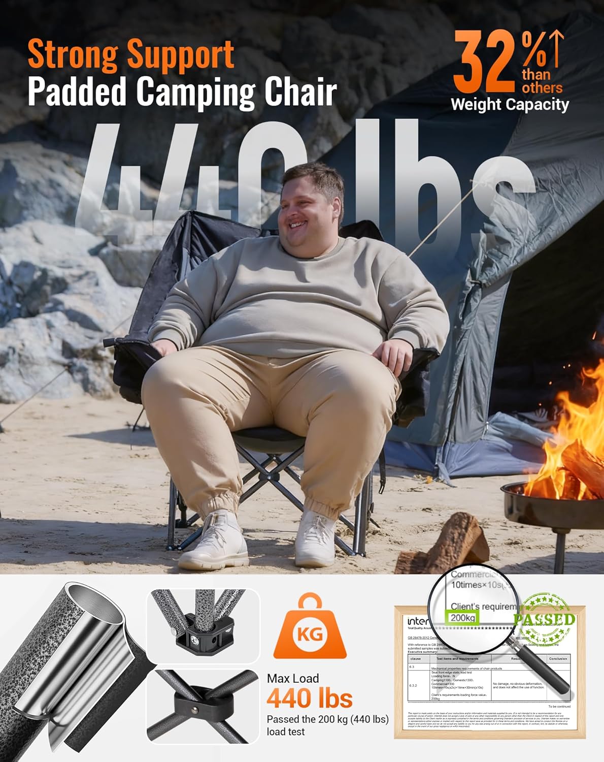 Heated XL Camping Chair 200KG Cooler Pocket